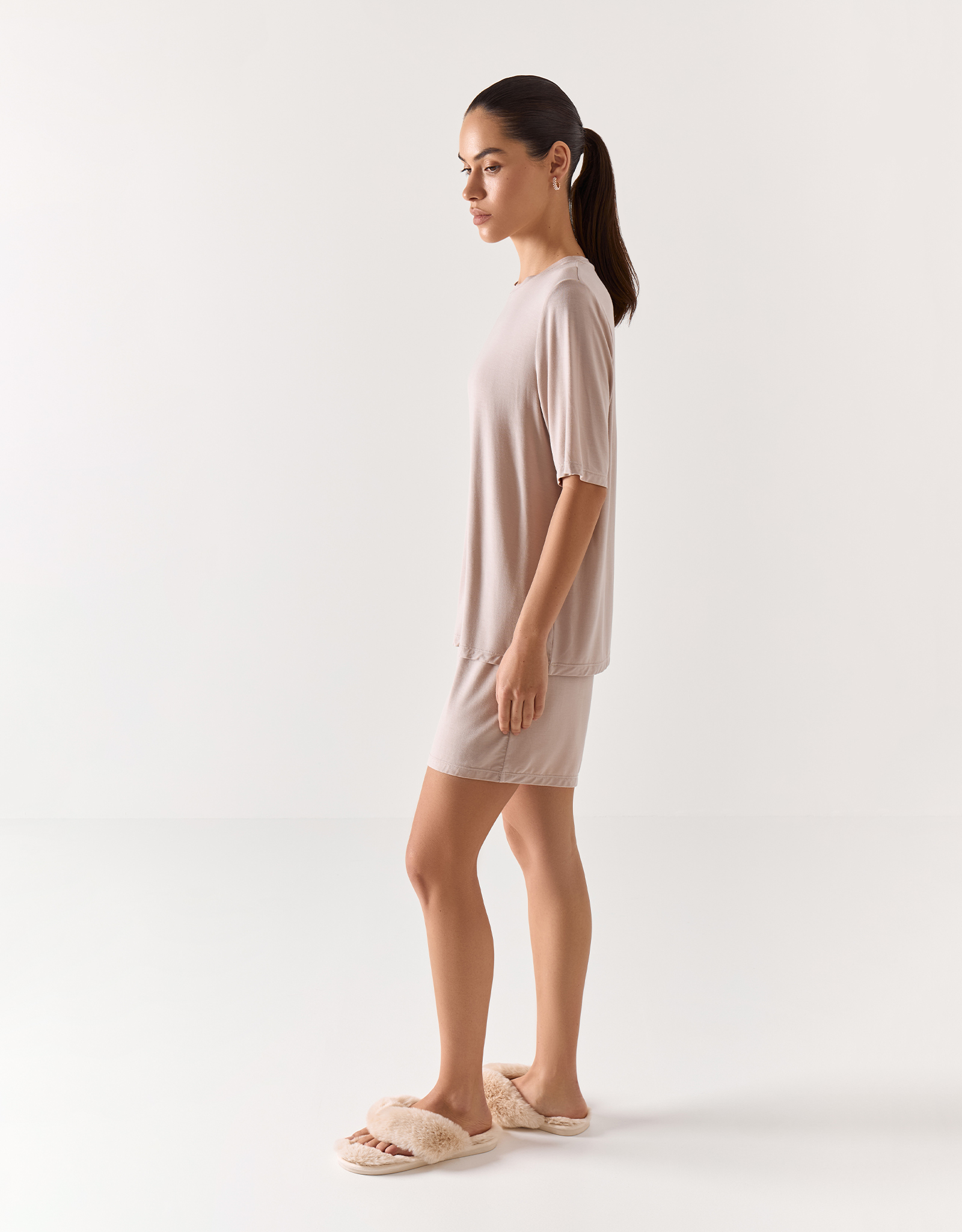 Women's shorts, homewear, size L, modal / elastane, beige, Callisto, image-2