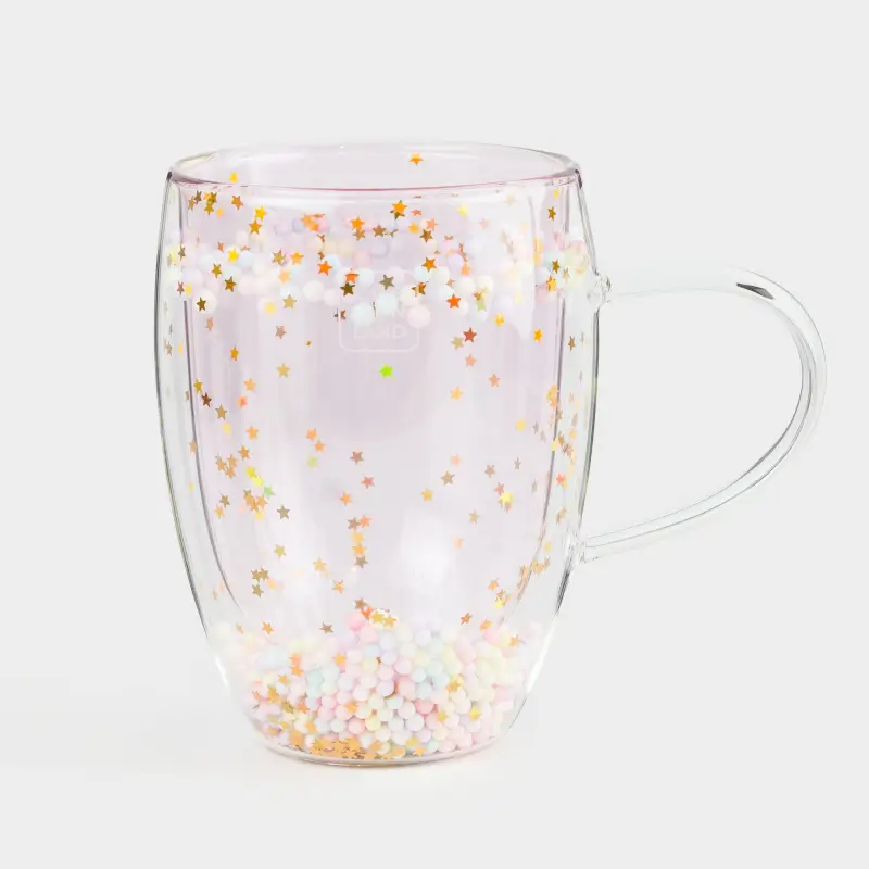 Mug, 330 ml, with balls, glass B, pink, Stars, Air sparkly ,image-0