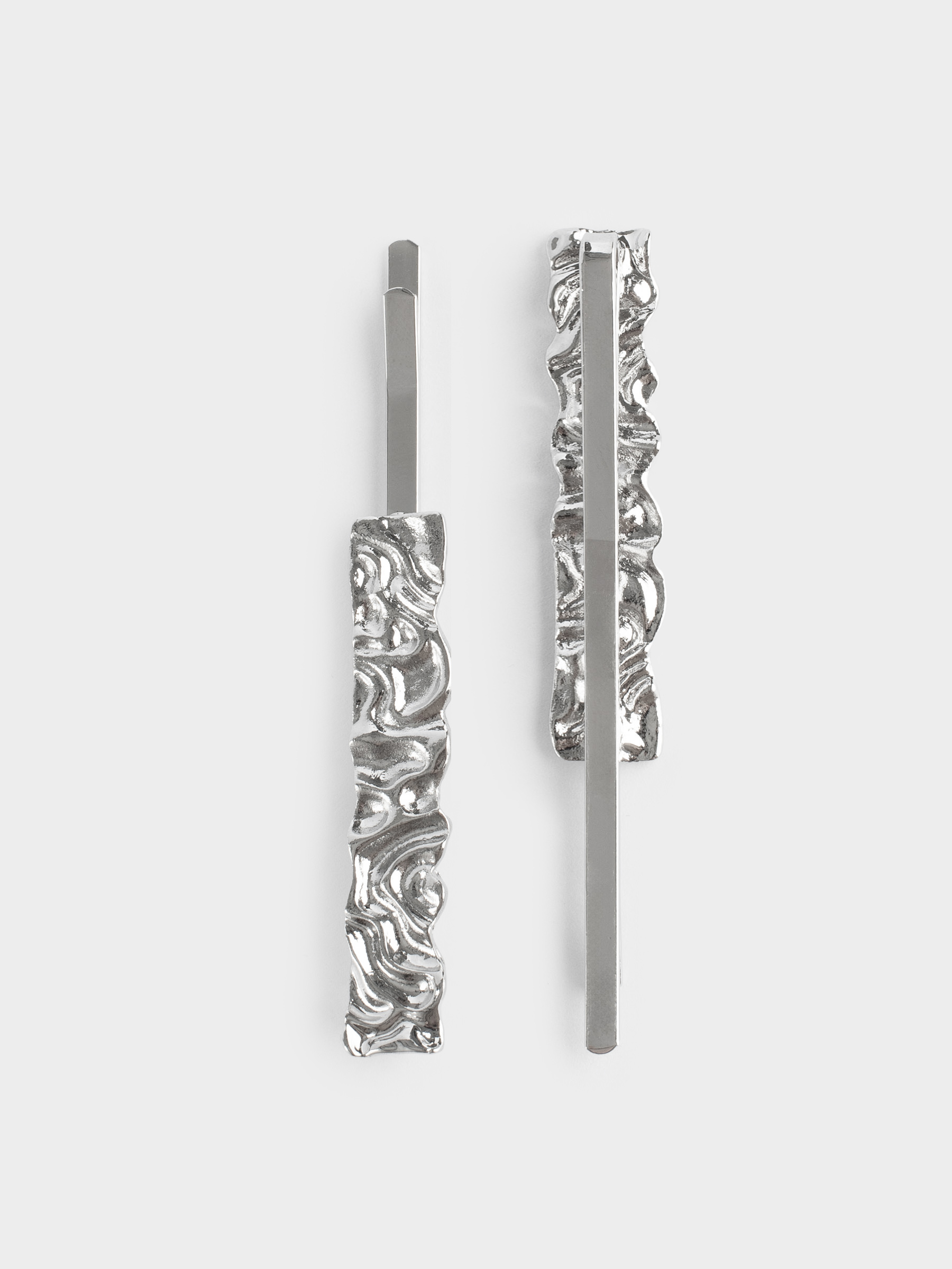 Hair clip, 6 cm, 2 pcs, metal, silver, Gediegen, image-3