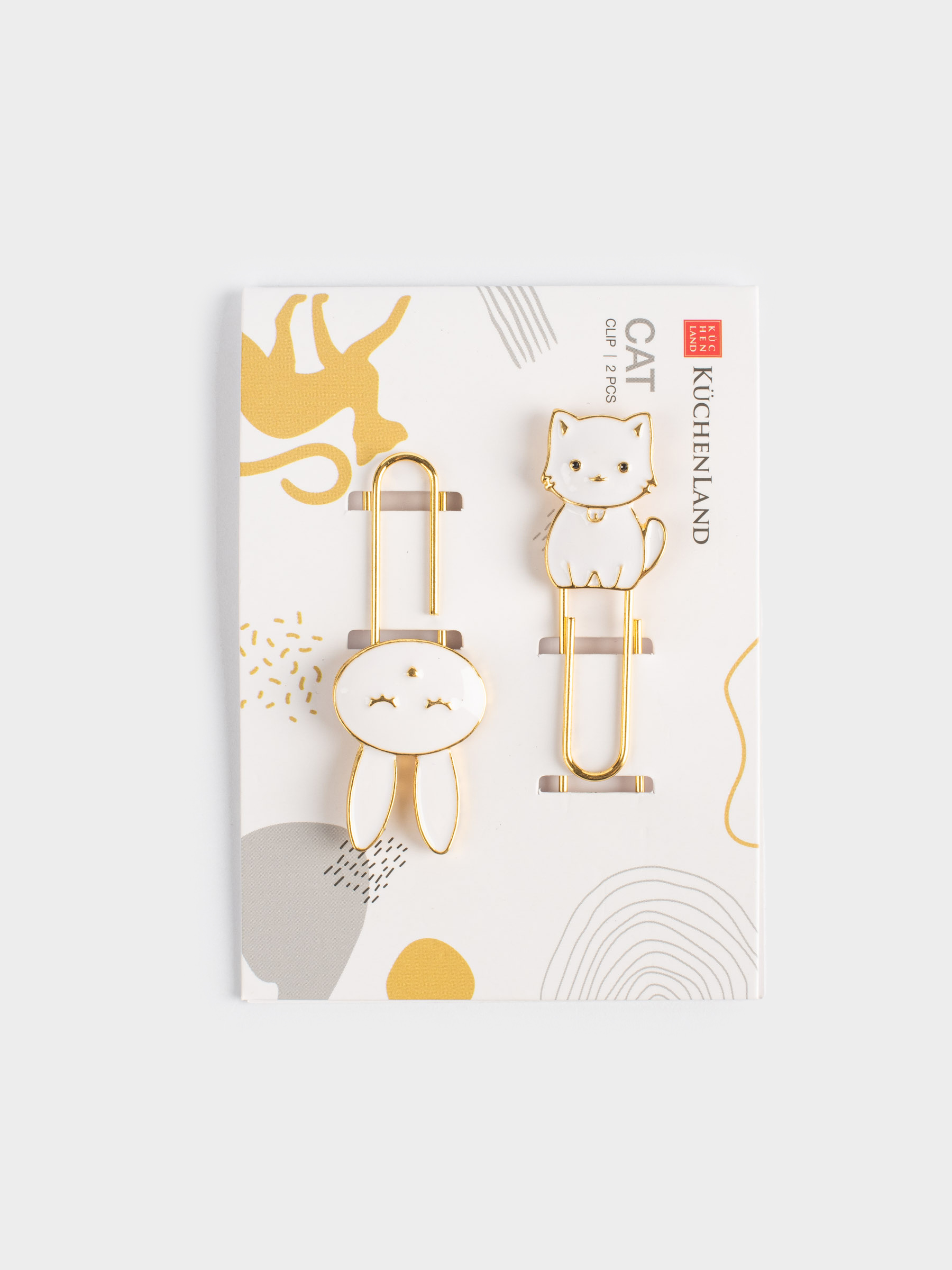 Stationery paper clip, 7 cm, 2 pcs, metal, white, Kitten and rabbit, Cat, image-4