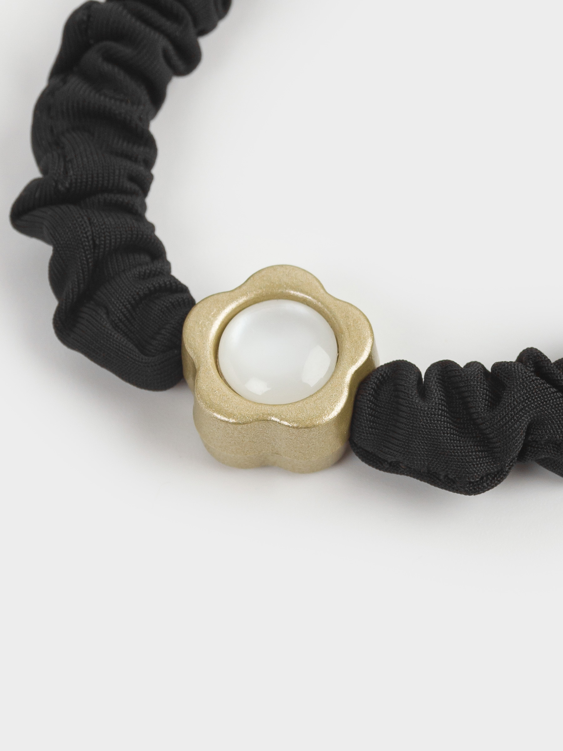 Elastic hair band, 8 cm, Satin/plastic, black, Flower, Silk, image-3