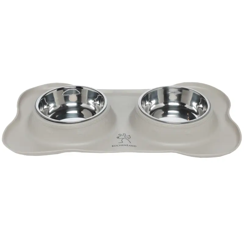Pet bowl, 46x27 cm, 375 ml, double, on stand, steel / rubber, grey, Favorite pet ,image-0