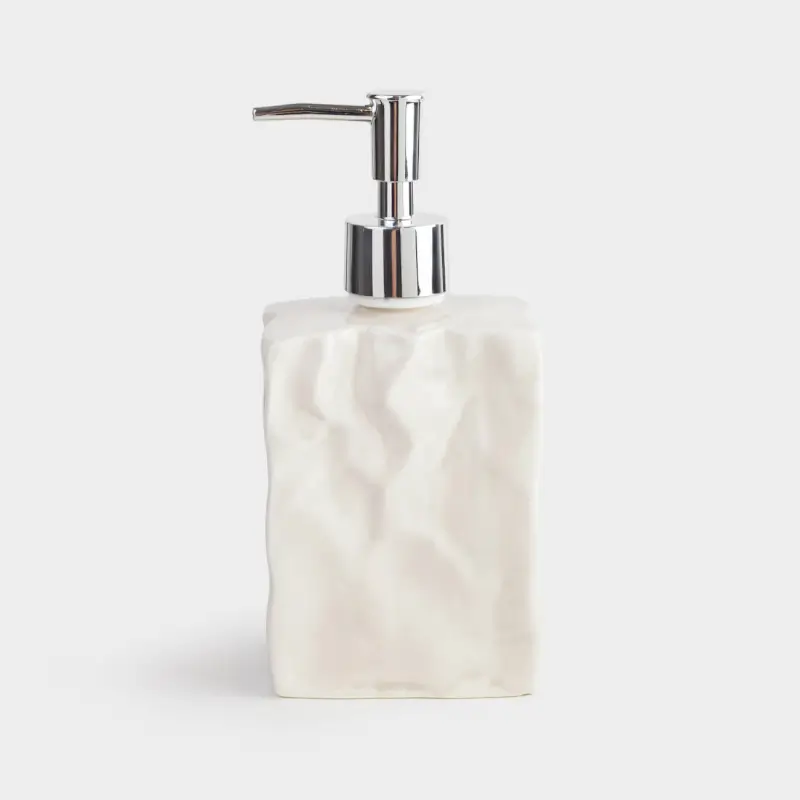 Liquid soap dispenser, 370 ml, porcelain P / plastic, grey-beige, Crumpled effect, Crumple bath ,image-0