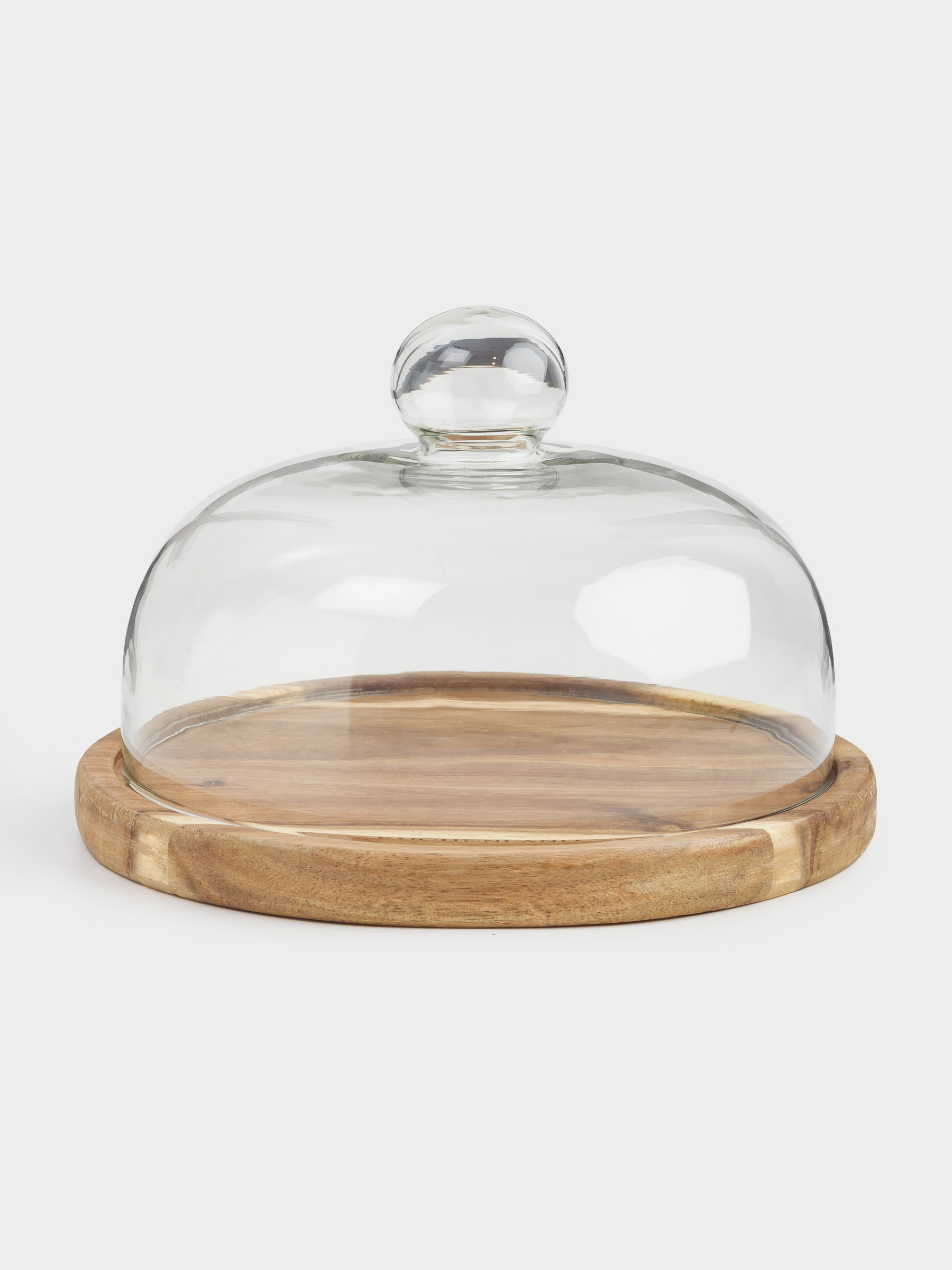 Dish with lid, 23x15 cm, wood/glass, round