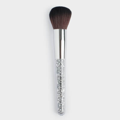 Powder brush, 16 cm, artificial pile / plastic, Silver, Beauty makeup, image-0