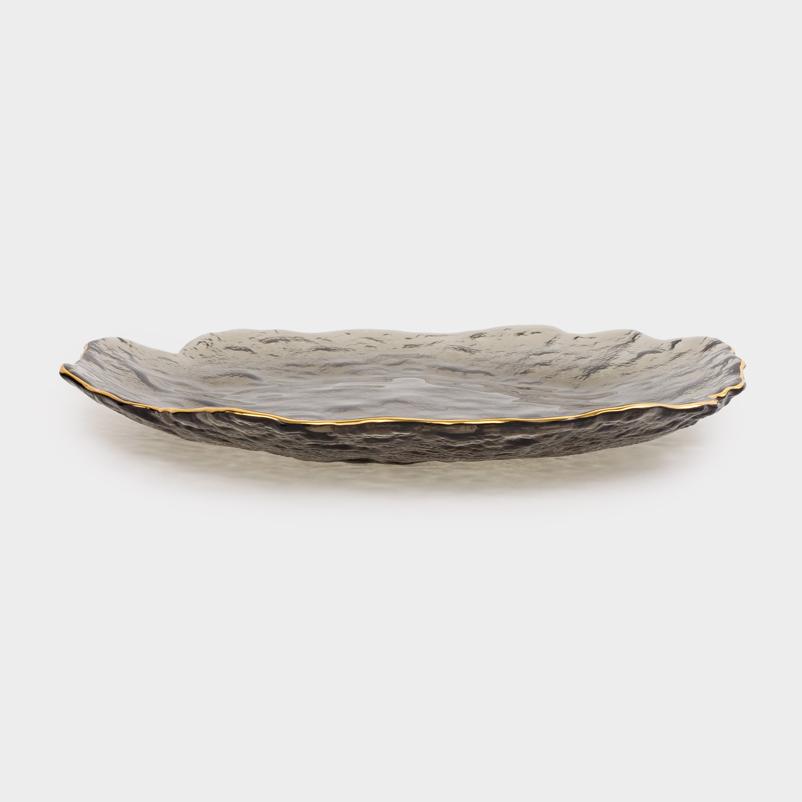 Dish, 26 cm, glass, gray, with golden edging, Nautilus color