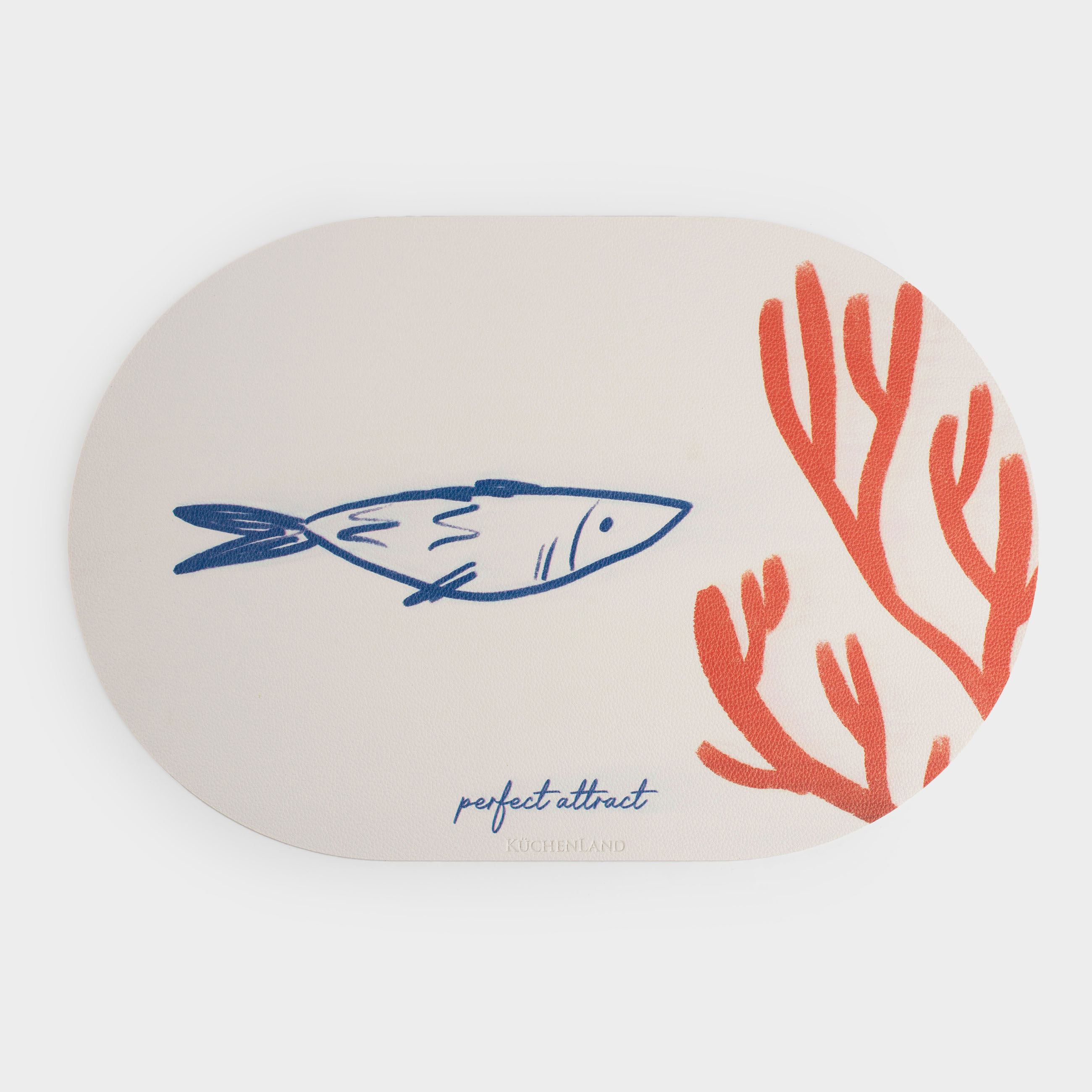 Placemat, 30x45 cm, PVC, oval, milky, Fish in coral, Rock print, image-0