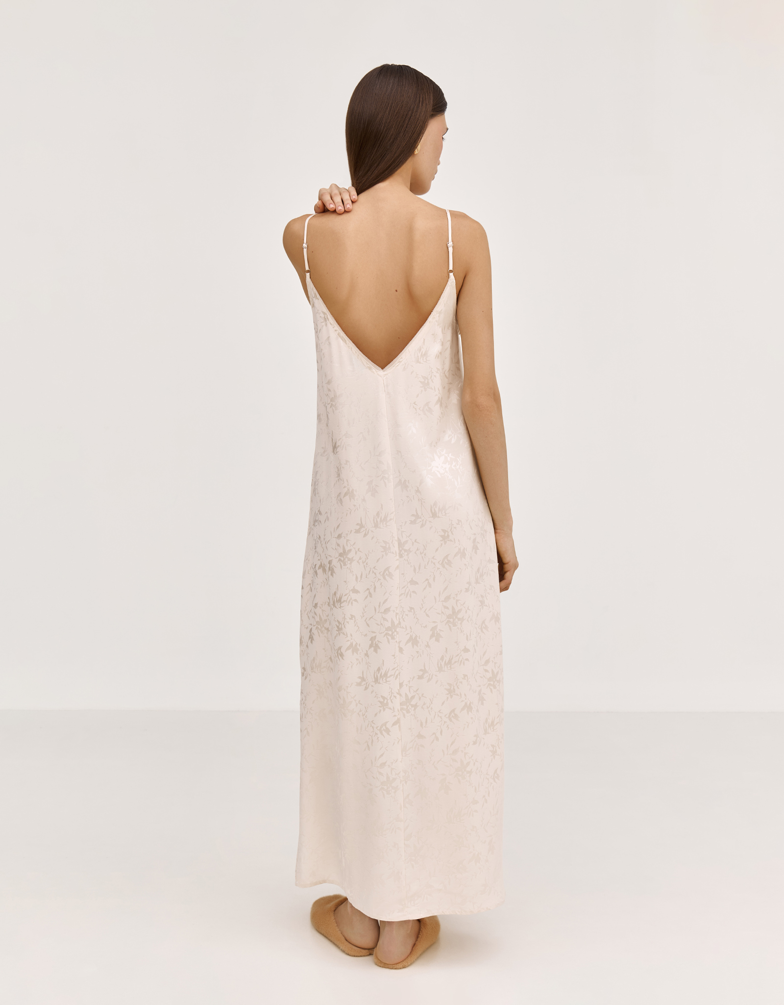 Women's dress, homewear, midi, size L, with straps, viscose, milky, Flowers, Arisha, image-3