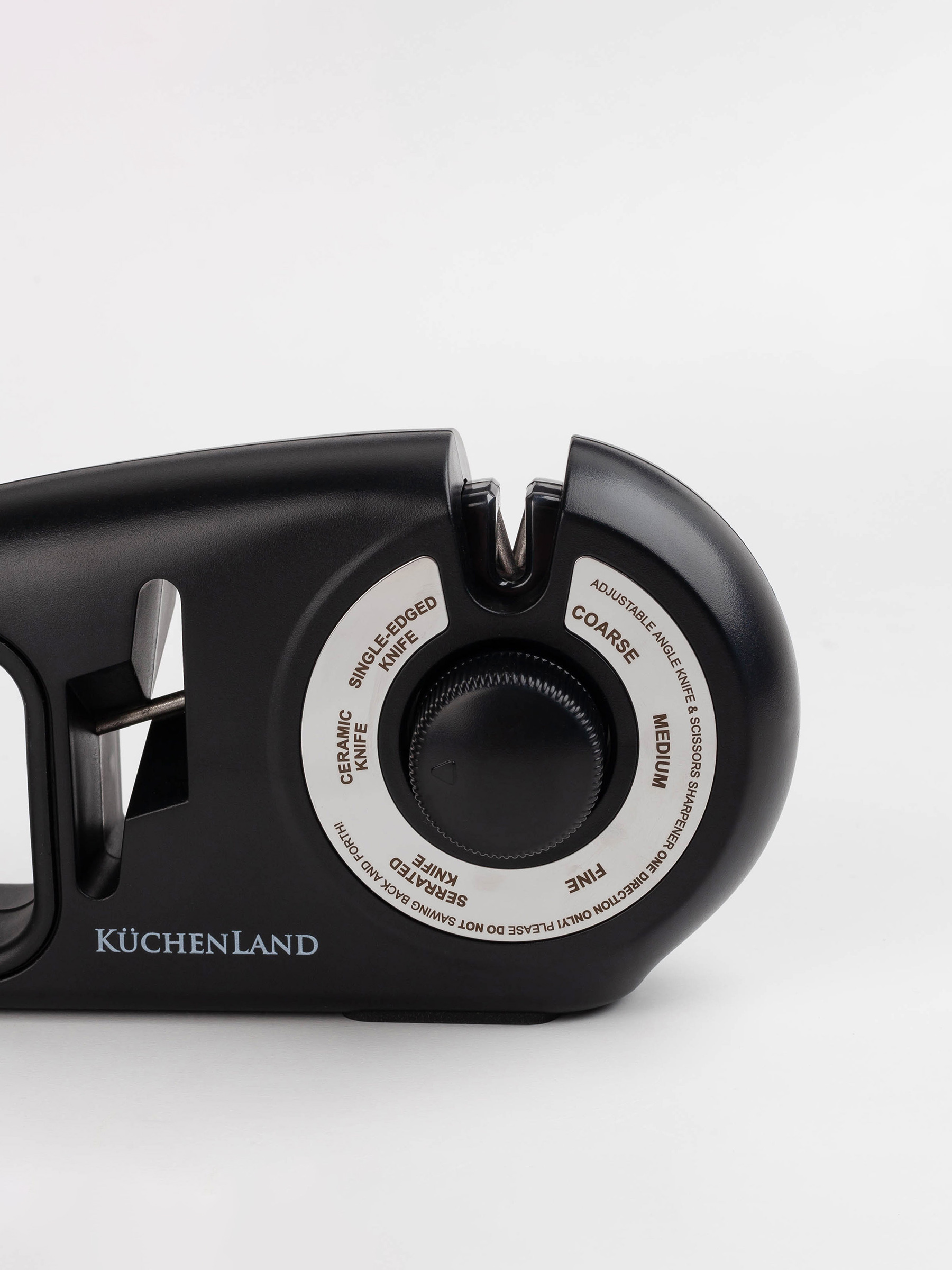 Knife and scissors sharpener, 24 cm, 3 stages/4 types of sharpening, plastic / ceramic, black, Liberica, image-2