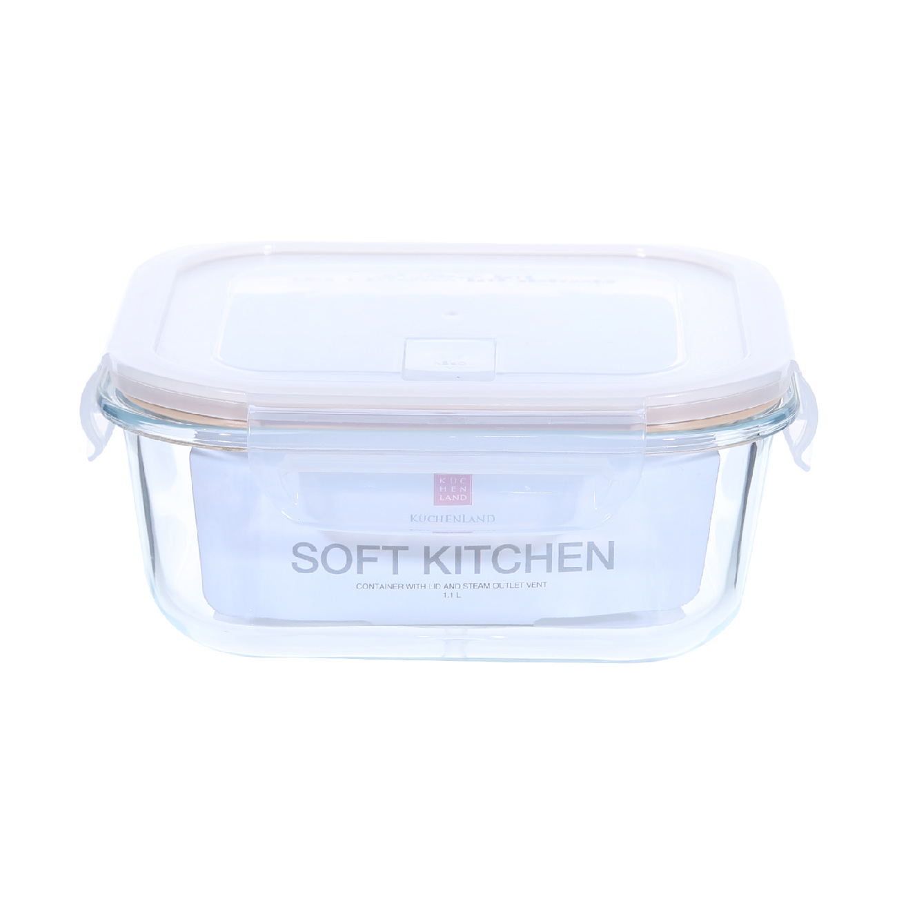 Container, 520 ml, with clips, with valve, glass T / plastic, square, Soft kitchen