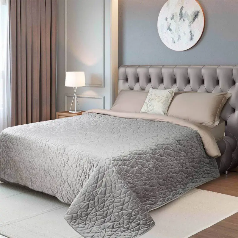 Bedspread, 220x240 cm, quilted, velvet/microfiber, dark gray, Cobweb, Stitch velvet