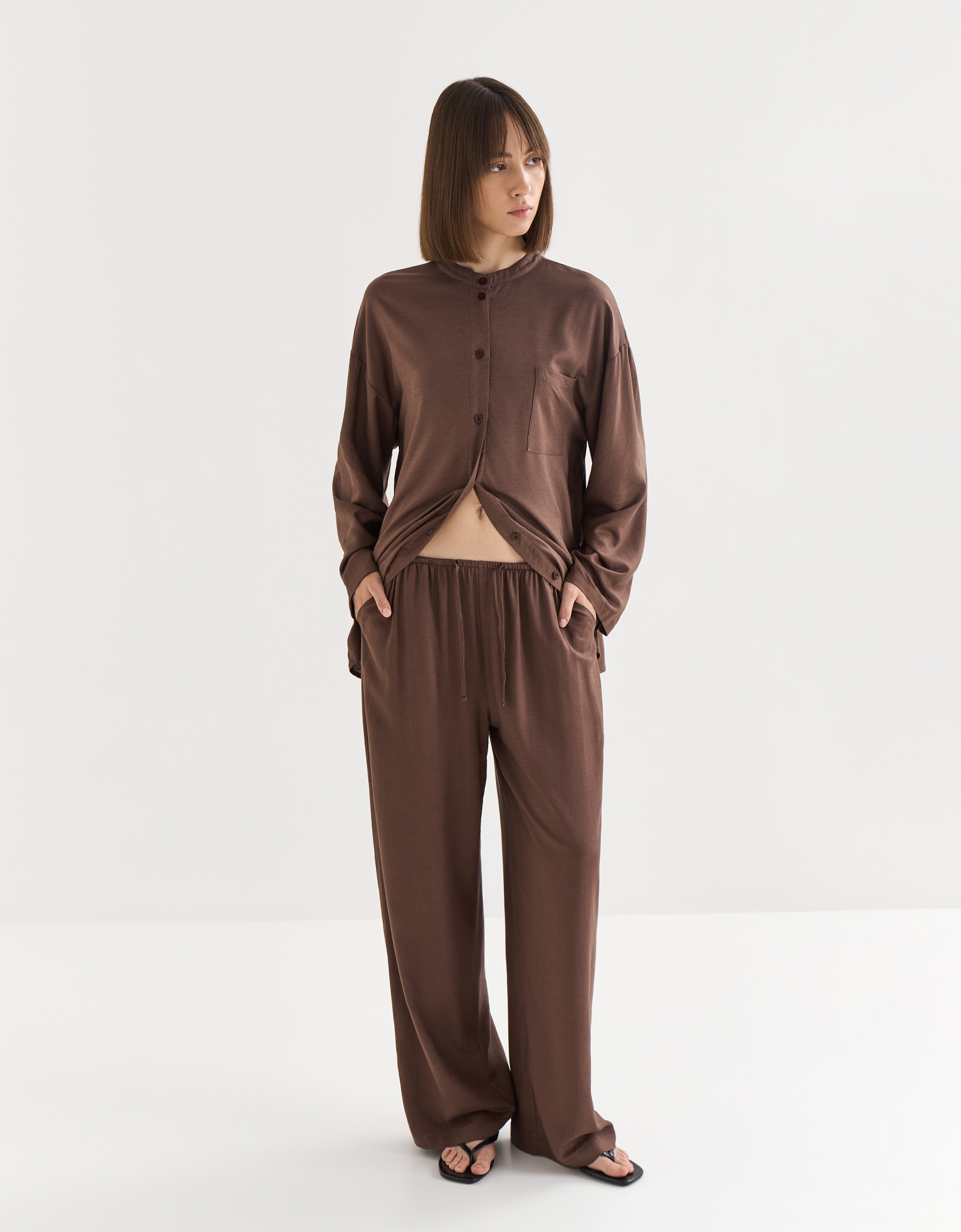 Women's trousers, size S, viscose / linen, brown, Redana, image-0