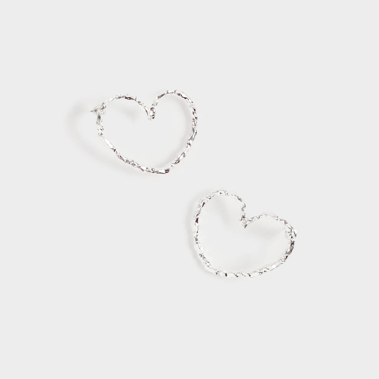 Stud earrings, 4 cm, 2 pieces, metal, silver, Hearts, Jewelry heart