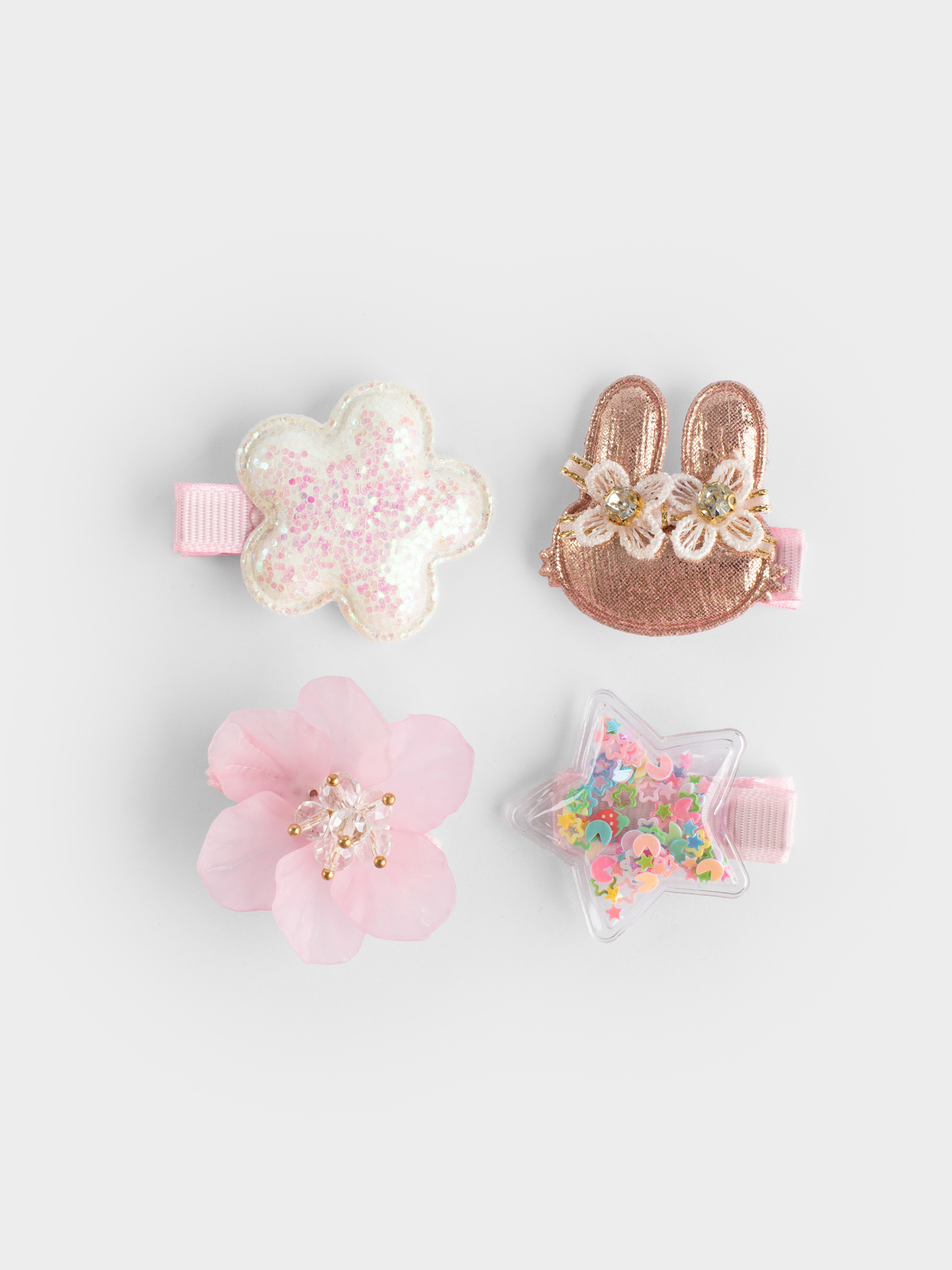 Elastic bands set for hair, 3 cm, 4 pcs, children's, polyester / plastic, pink, Rabbit, Gracile, image-0