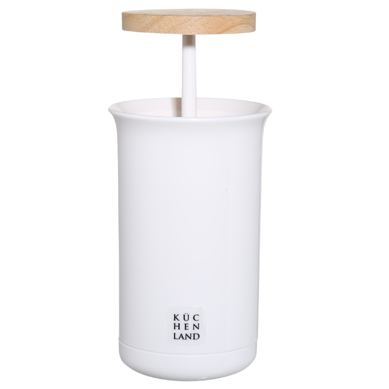 Cotton swab container, 12 cm, plastic / rubber wood, White, White style