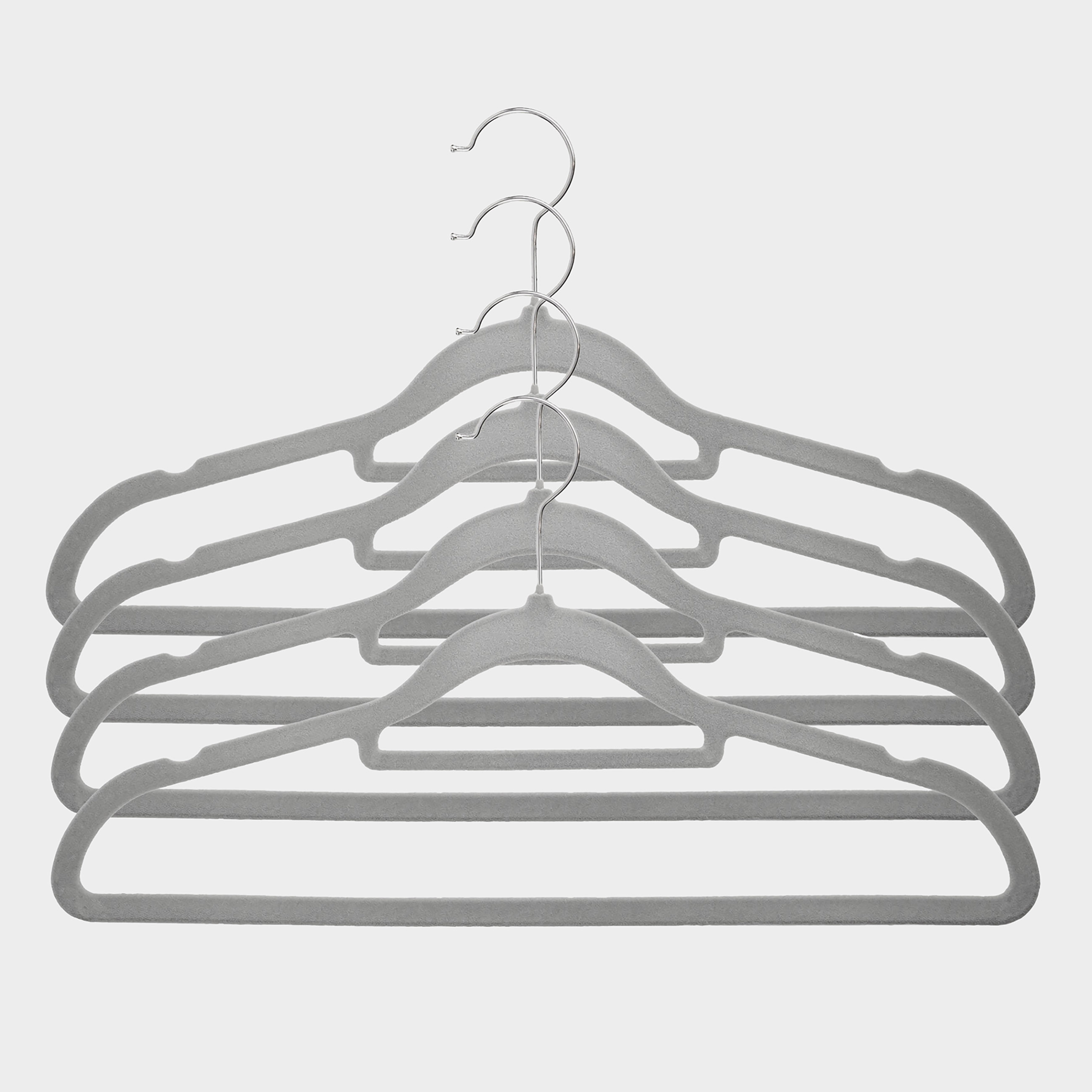 Hanger-hangers, 41 cm, 4 pcs, with a loop for ties/belts, flock, gray, Household, image-0