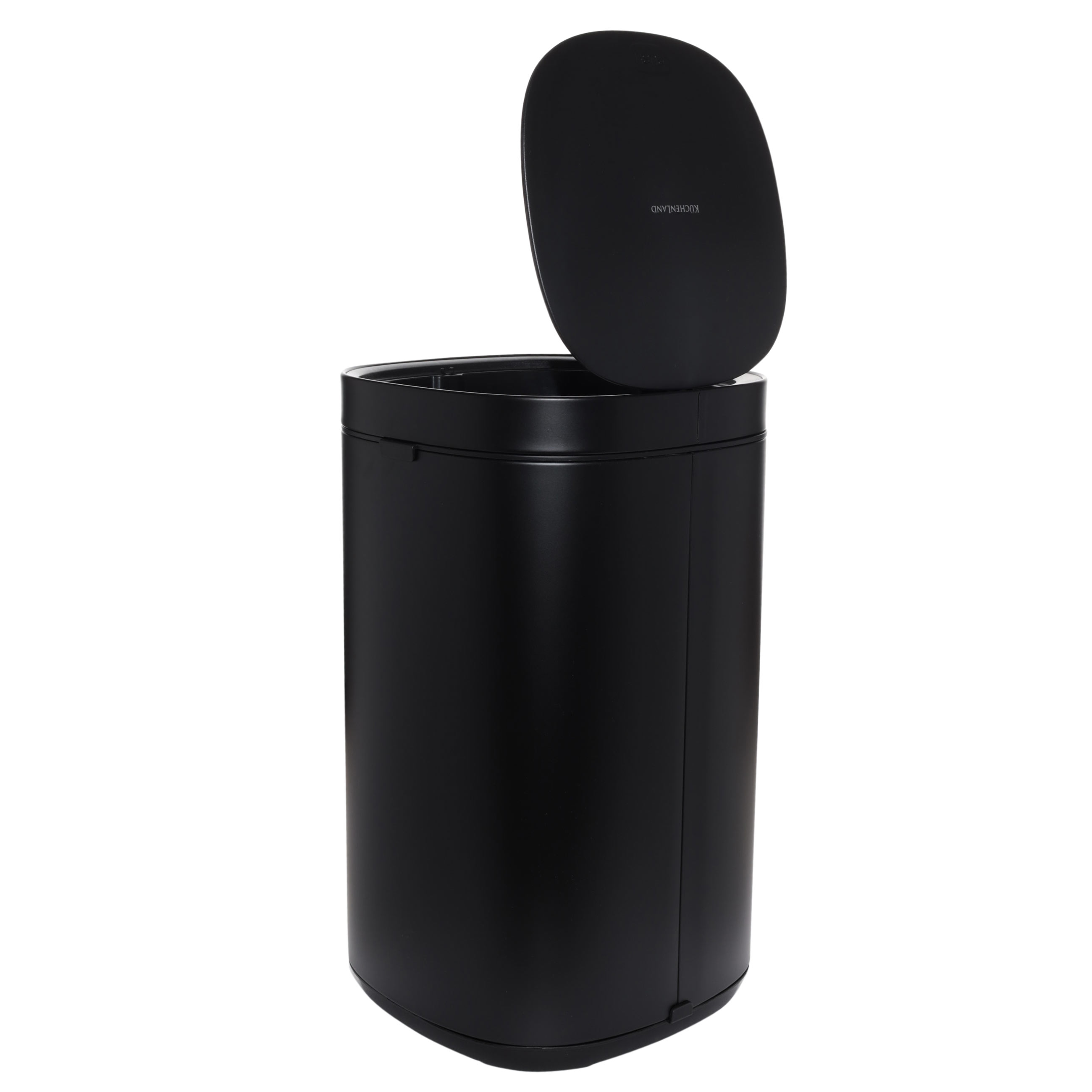Trash can, 30 l, with lid opening button, metal / plastic, black, Total white
