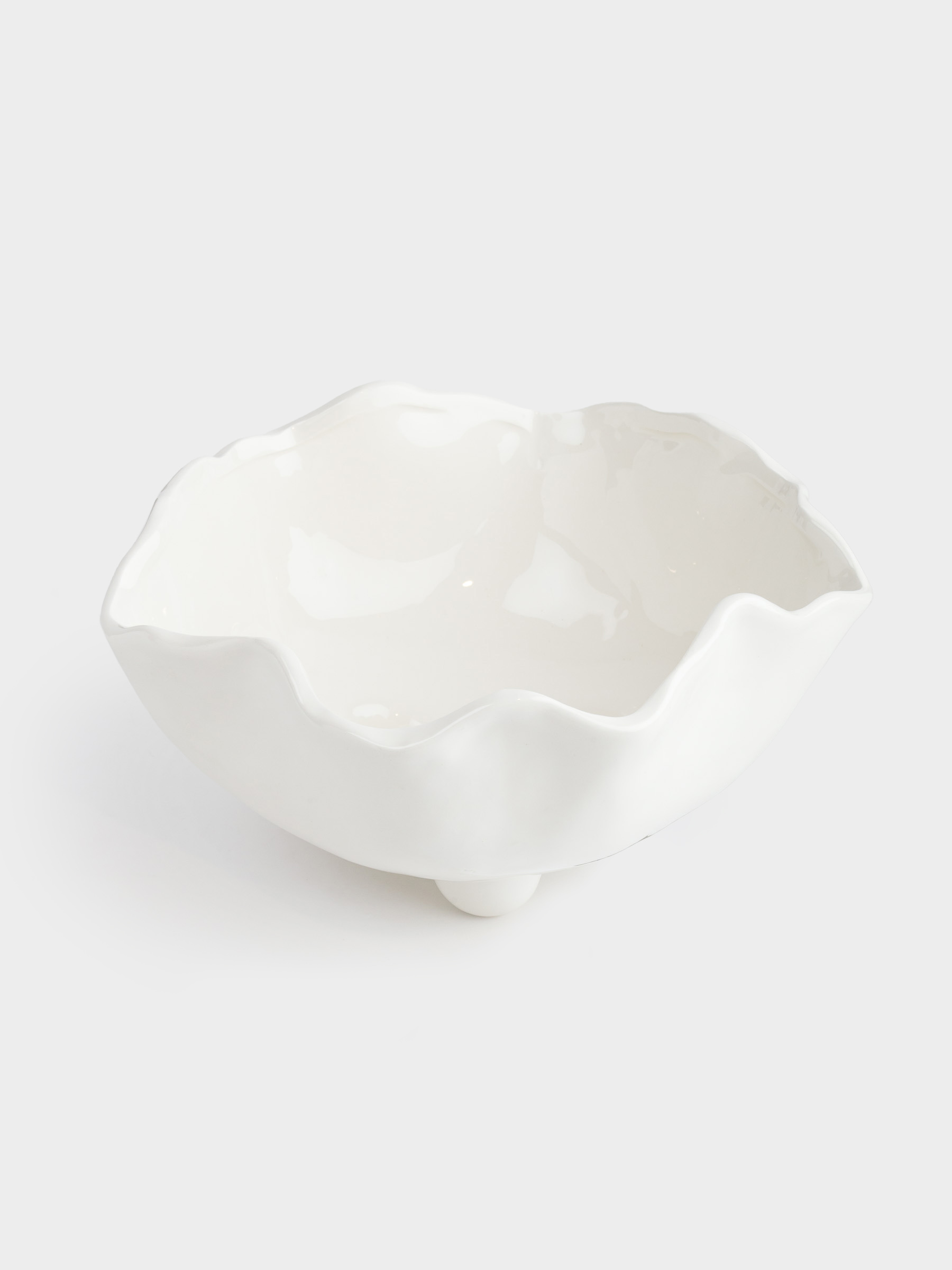 Fruit bowl, 25x13 cm, on legs, ceramic, milky, pearl, Crumpled effect, Crumple polar, image-1