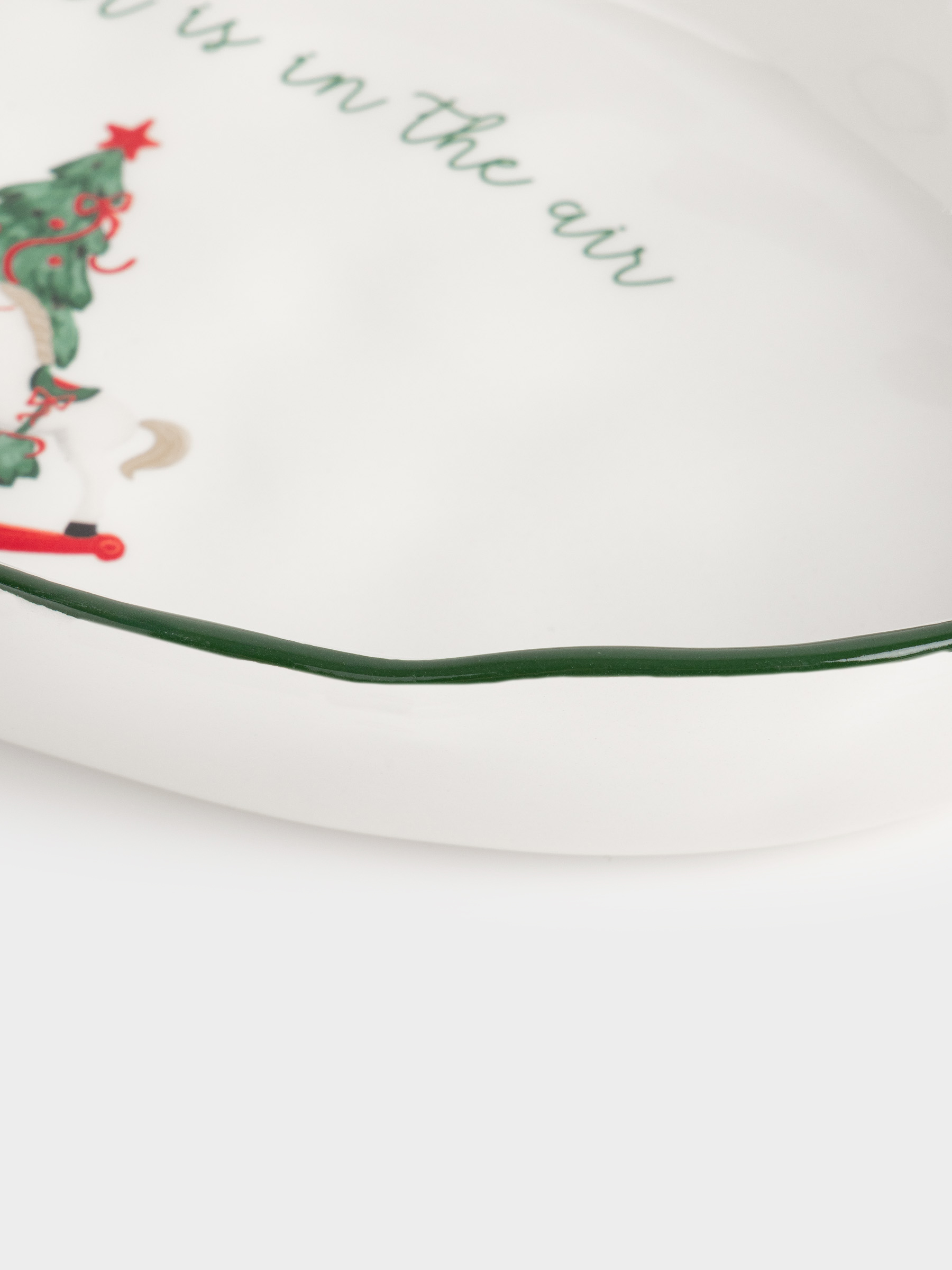 Dish, 28x17x5 cm, with sides, ceramic, oval, Horse with Christmas tree, Christmas green, image-5