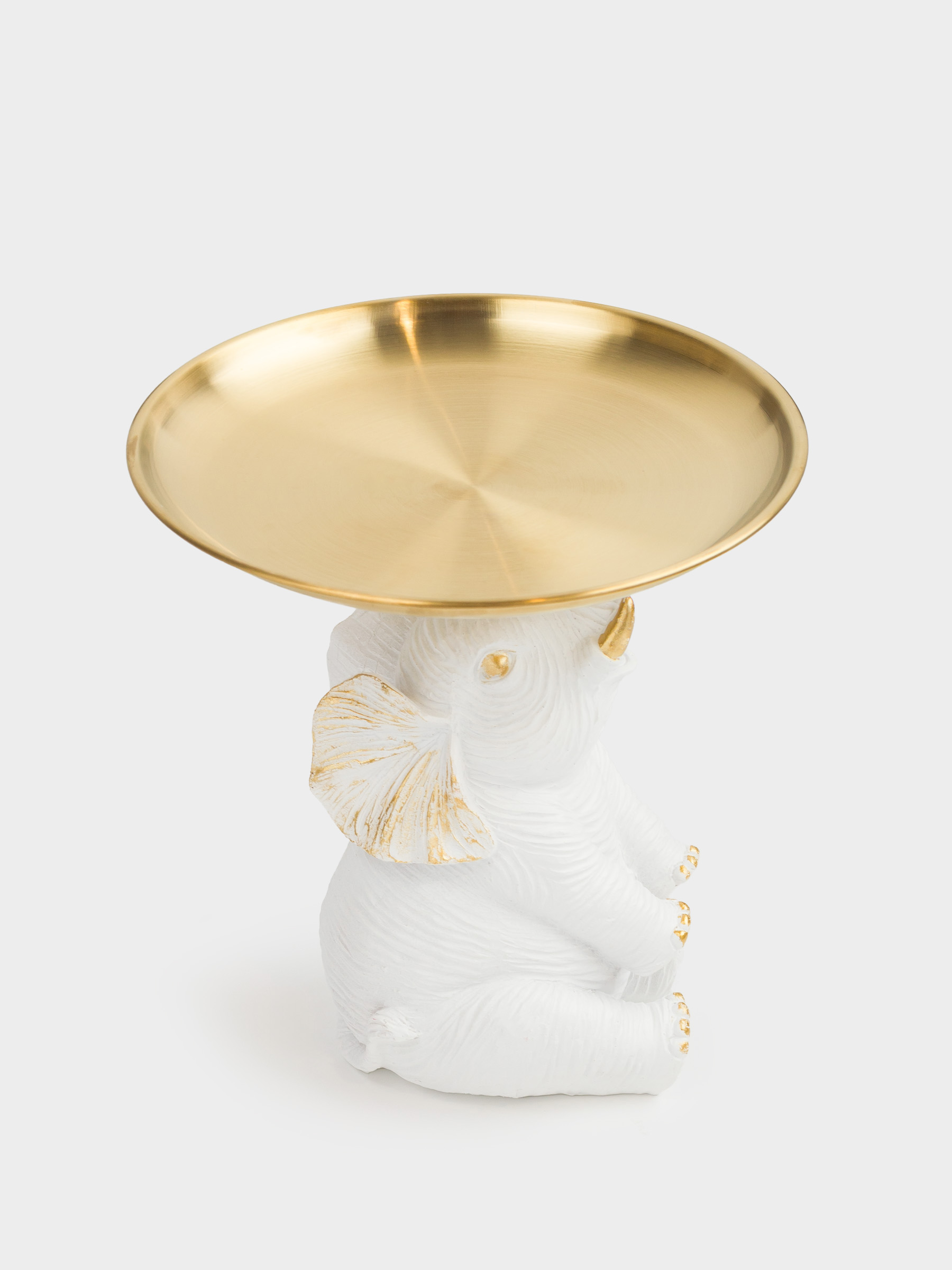 Decorative dish, 17x17x1 cm, on a leg, polyresin/metal, golden / white, Elephant, Elephant, image-2