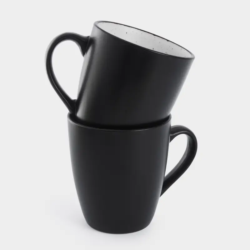 Mug, 350 ml, 2 pcs, ceramics, black and white, speckled, Isernia ,image-0