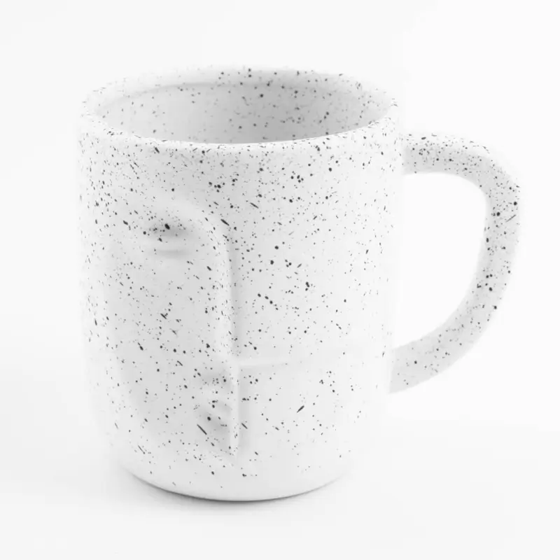 Mug, 420 ml, Ceramic, White, speckled, Face, Face speckled