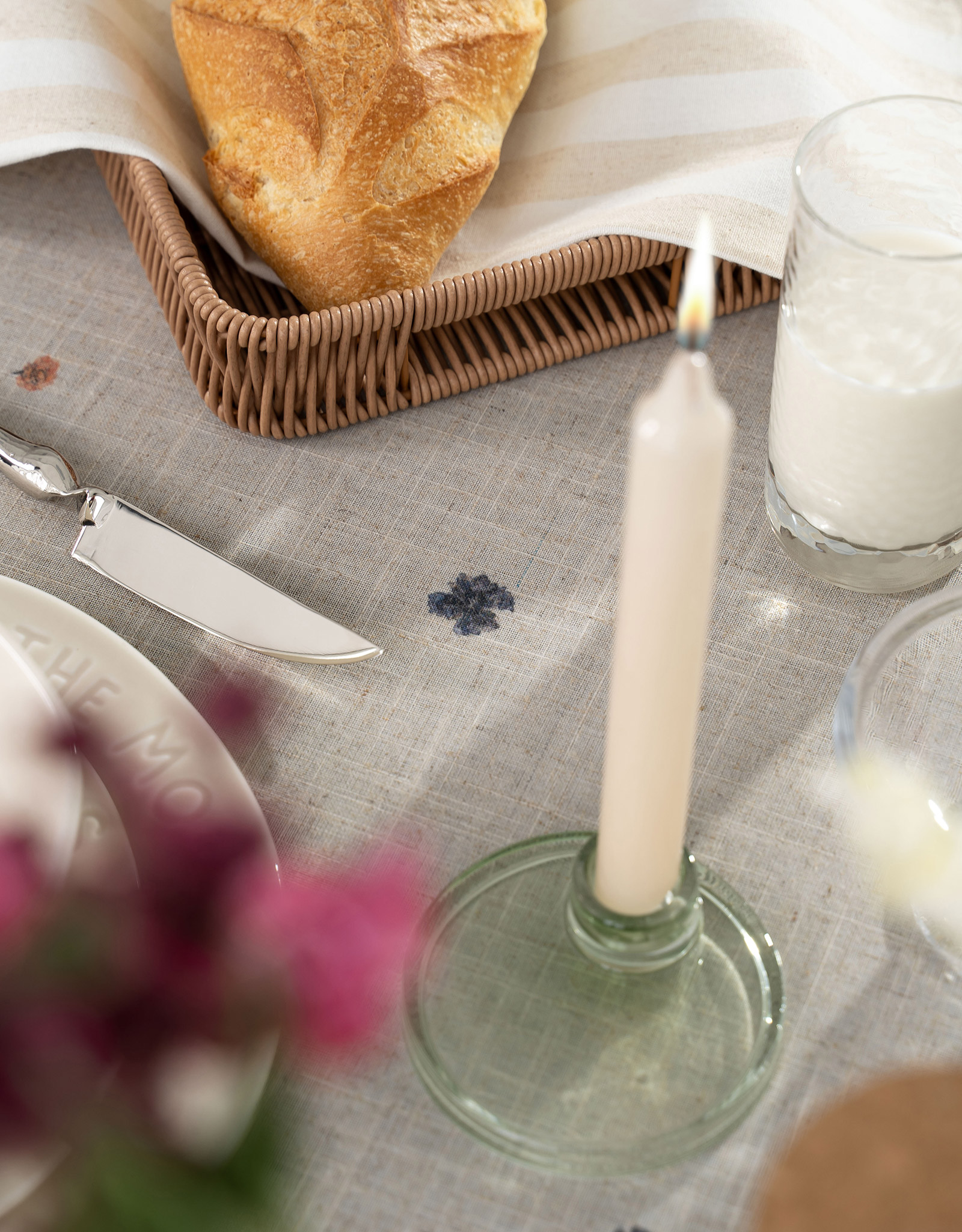 Tablecloth, 170x250 cm, polyester / linen, milky, Flowers and butterflies, Tiny flower, image-8
