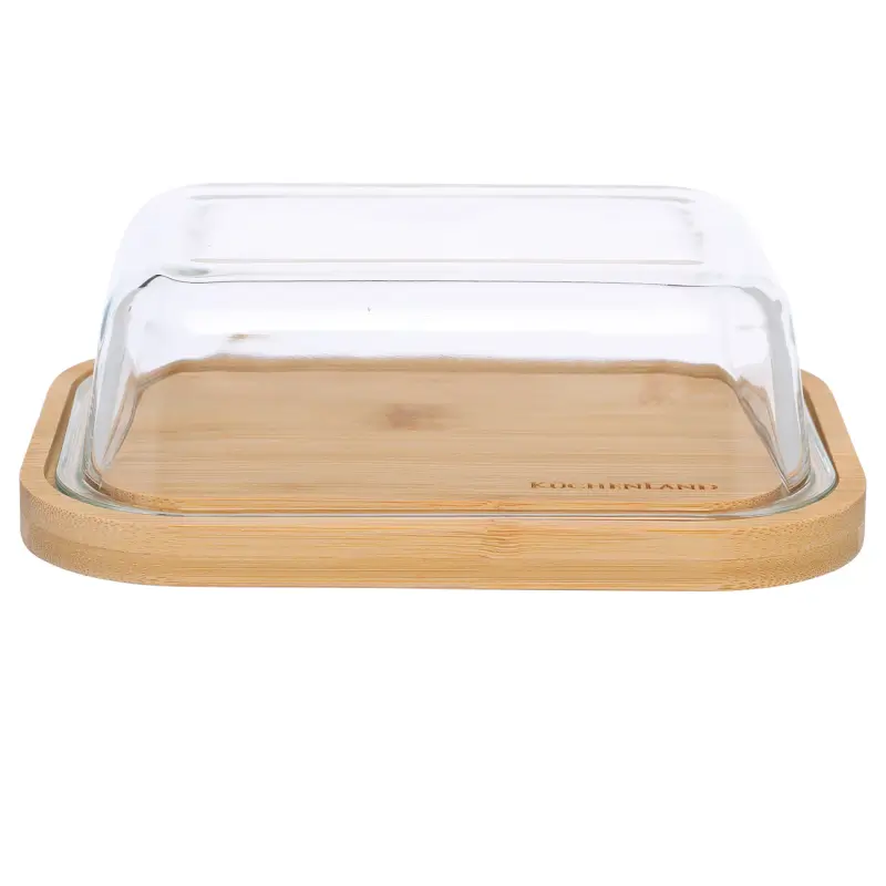 Butter dish, 18 cm, bamboo / glass, rectangular, Home made ,image-0