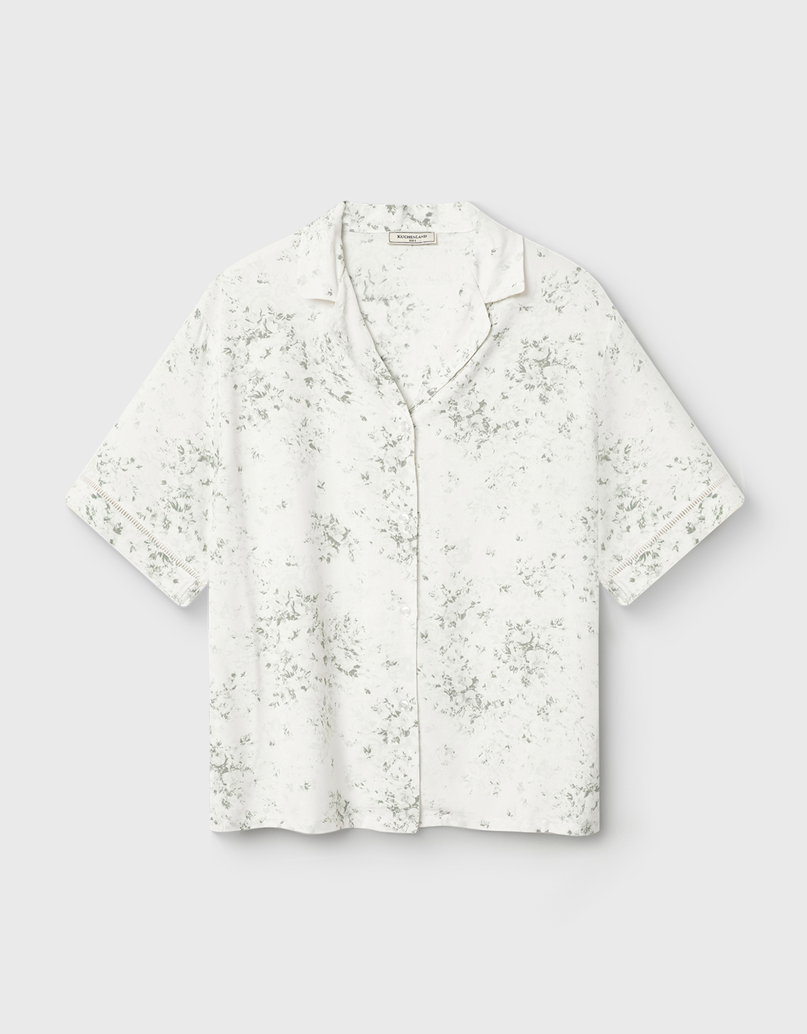 Women's shirt, homewear, size L, with short sleeves, viscose, milky, Flowers, Arsinoa, image-5