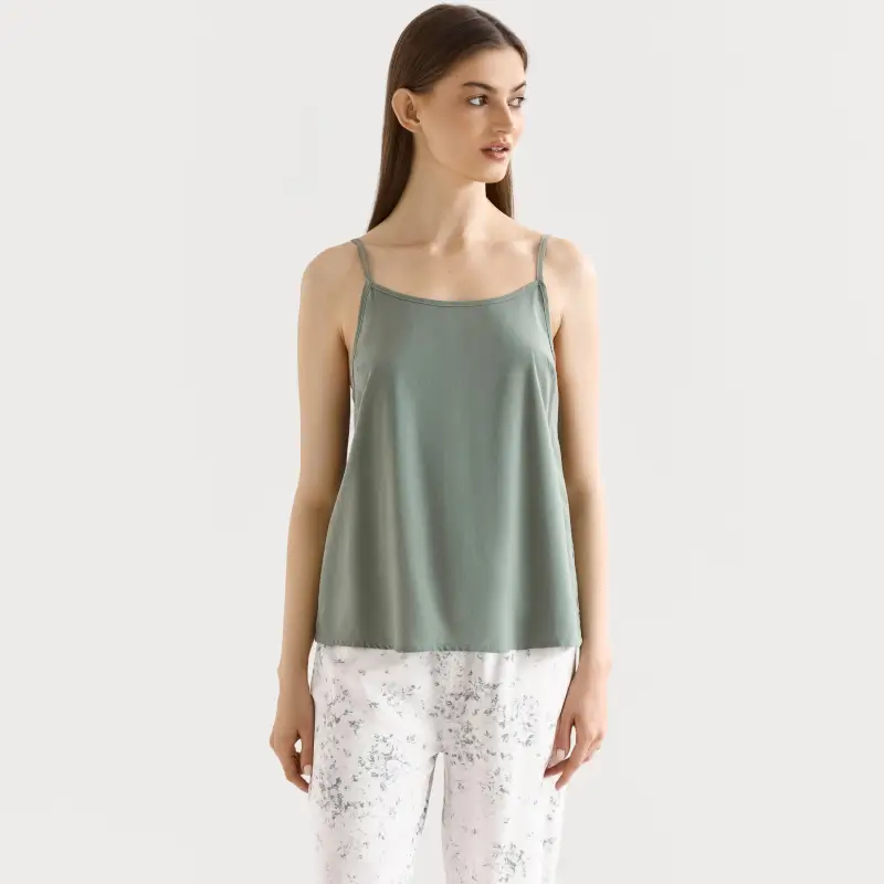 Women's top, homewear, size L, straps, viscose, milky, Flowers, Arsinoa ,image-0