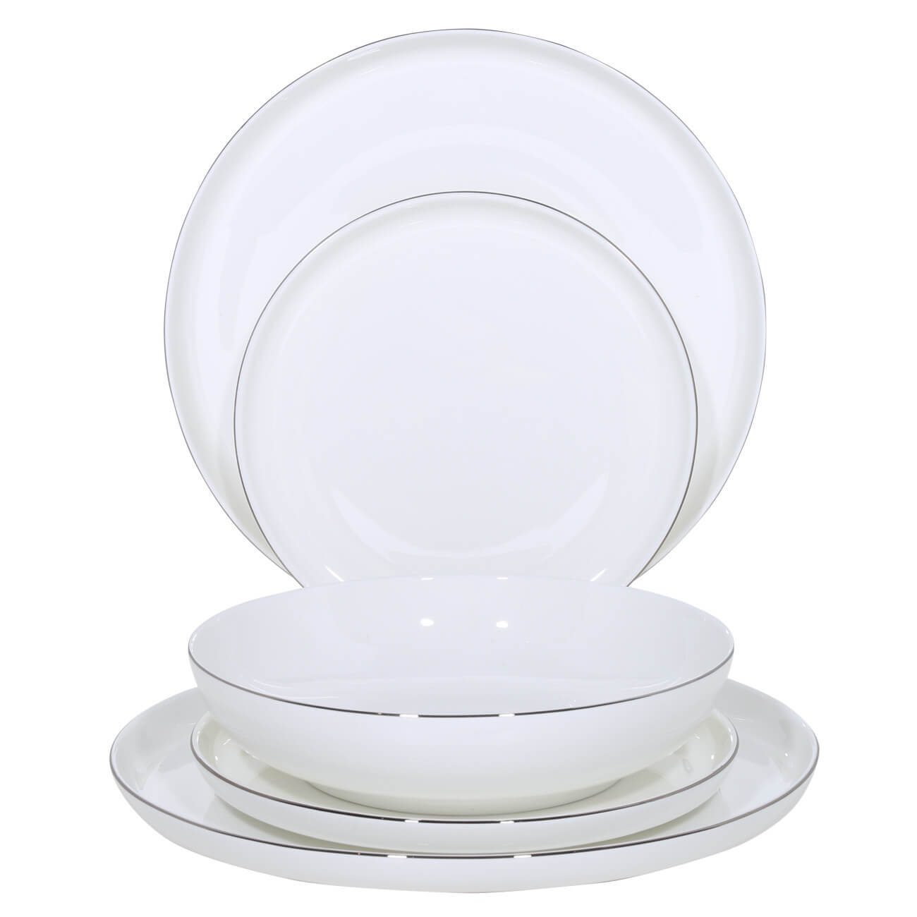 Dining set, 6 pers, 18 pr, porcelain F, white, Ideal silver