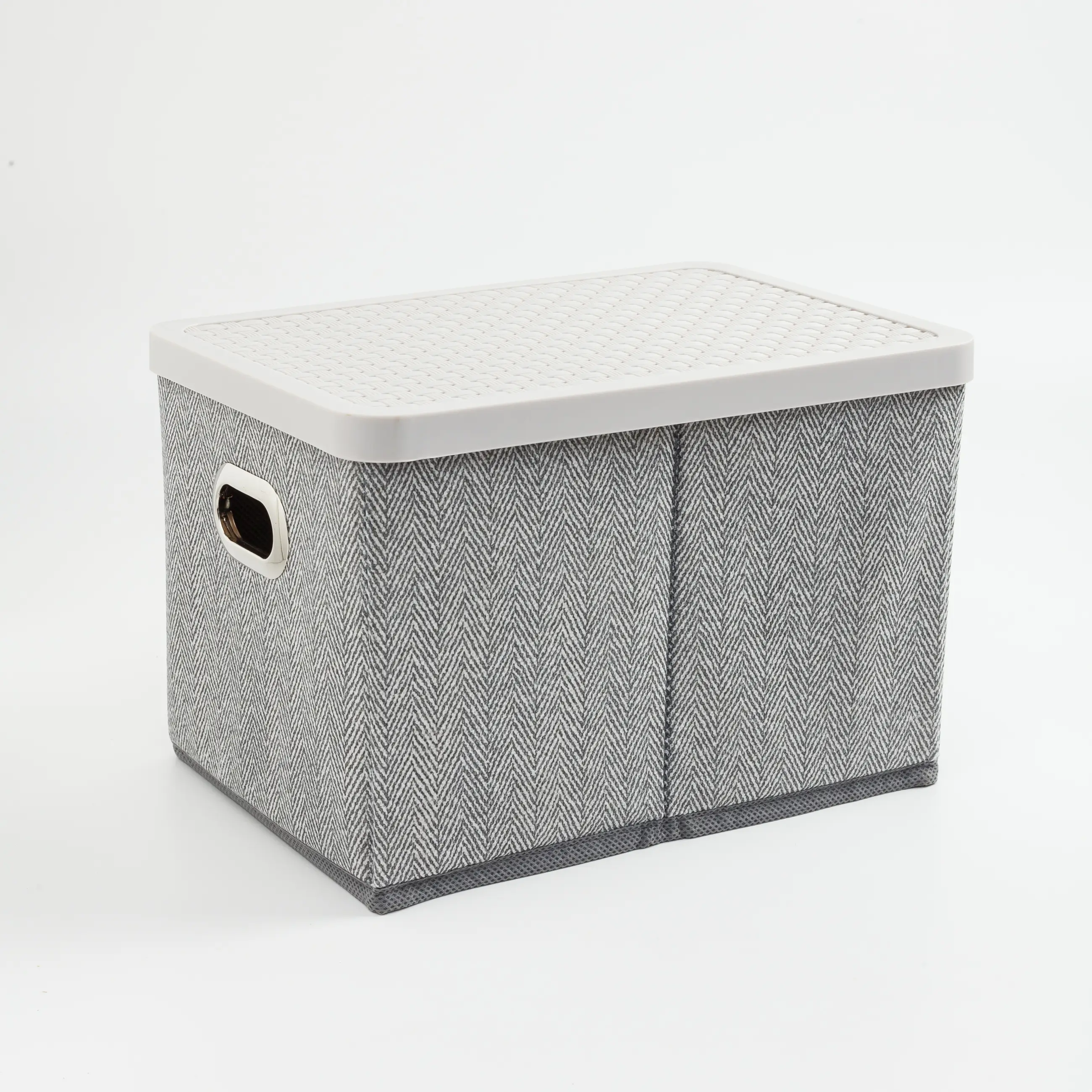 Organizer-box for things, 25x17 cm, with handles/lid, textile / plastic, gray, Pedant new, image-0