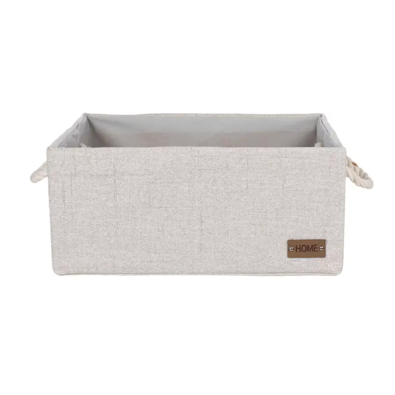 Storage basket, 28x18x13 cm, with handles, polyester, rectangular, Beige, Everyday ,image-0