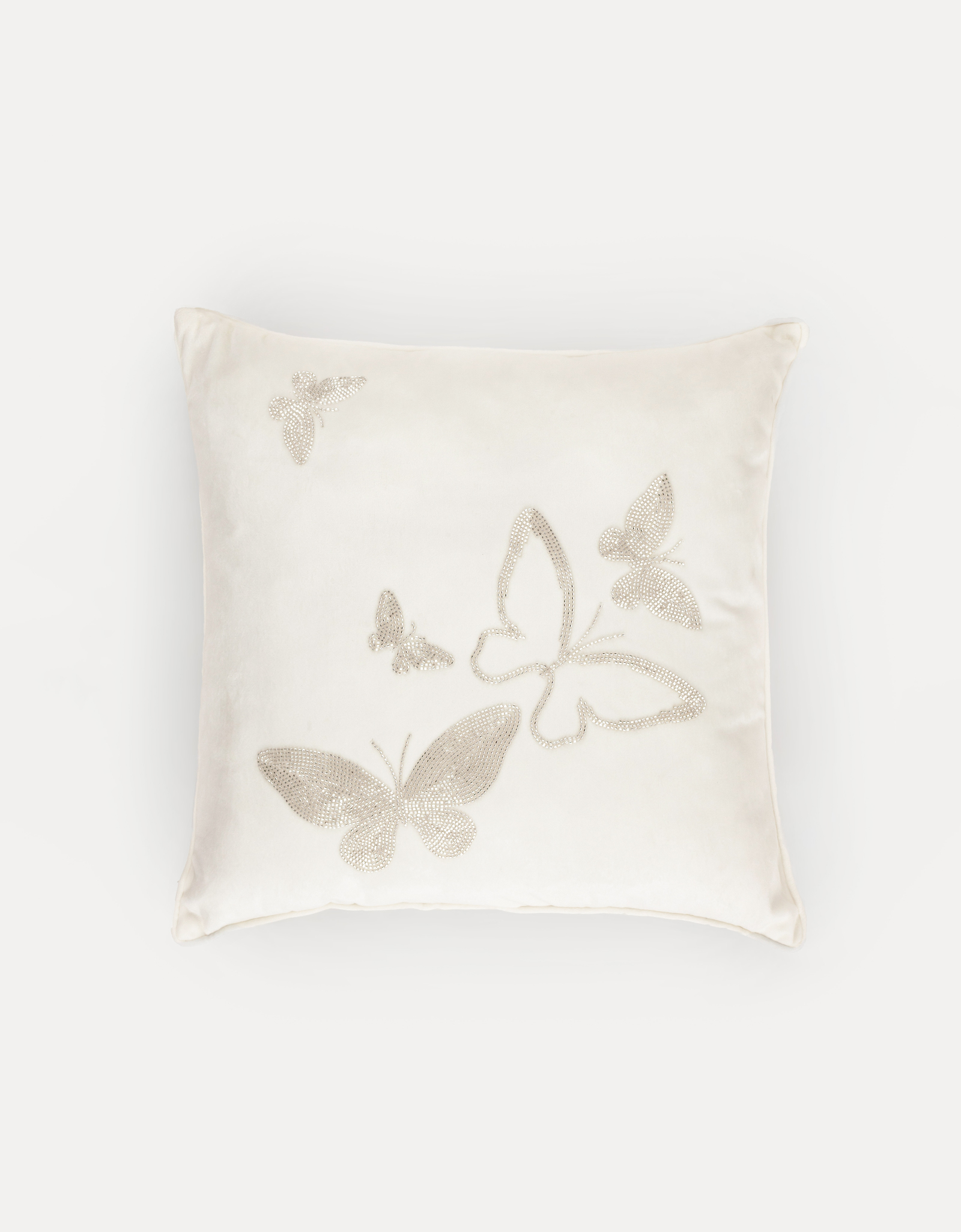 Decorative pillow, 45x45 cm, corduroy / beads, milky, Butterflies, Bugs, image-0