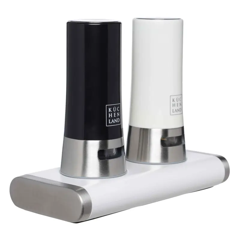 Salt and pepper set, 8 cm, magnetic stand, steel / plastic, black / white, B&W ,image-0