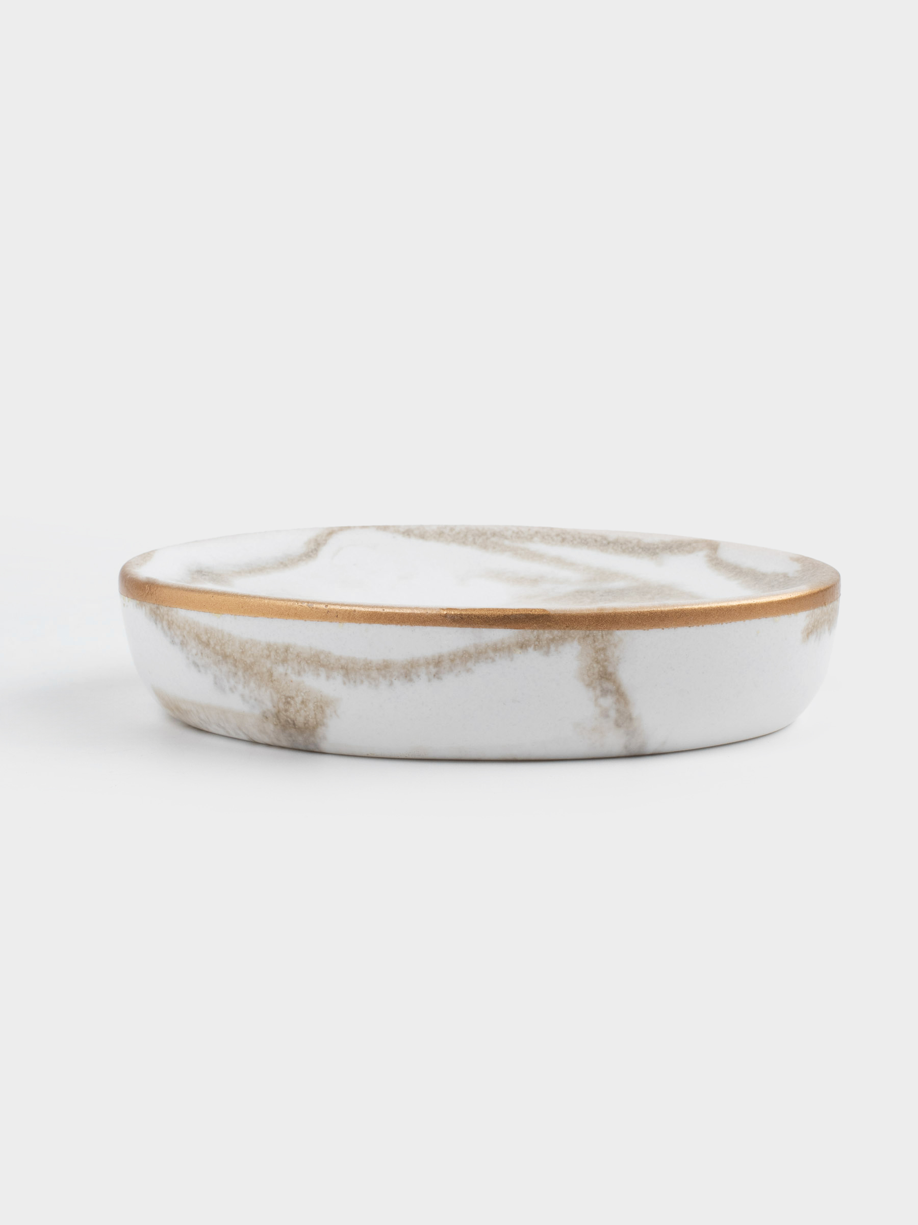 Soap dish, 12x9 cm, polyresin, oval, white-gold, Marble, Dryad, image-1