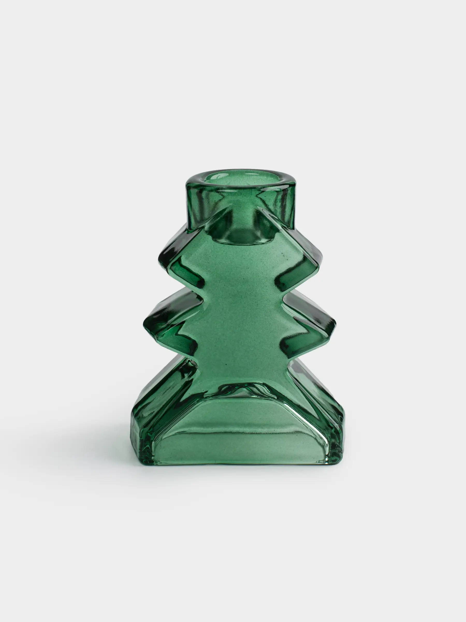 Candlestick, 9 cm, for a thin candle, glass, green, Christmas tree, Fir shape, image-0