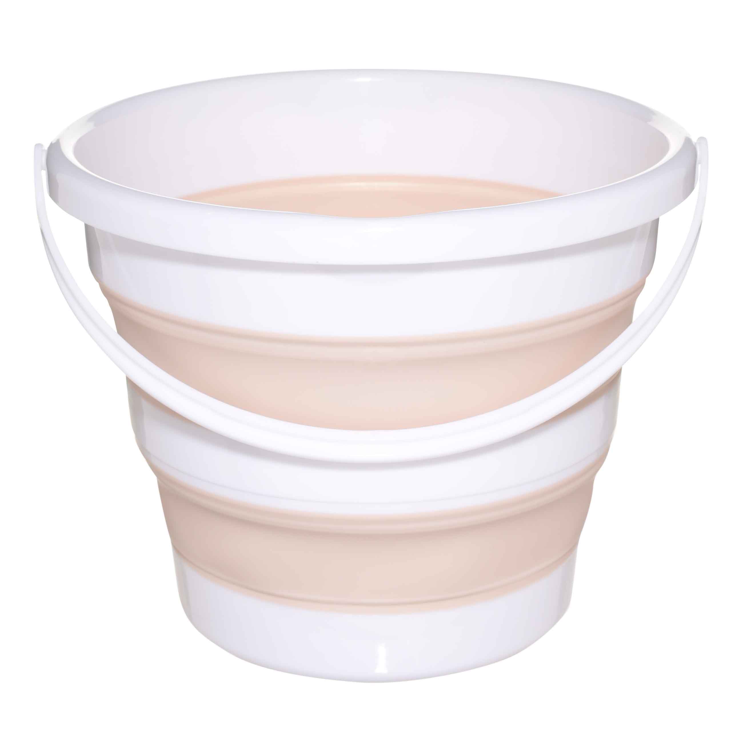 Foldable bucket, 10 l, plastic / rubber, beige-pink, Foldaway