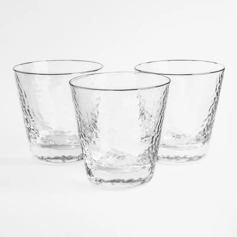Whiskey glass, 10 cm, 270 ml, 6 pcs, glass, with silver edging, Ripply silver ,image-0