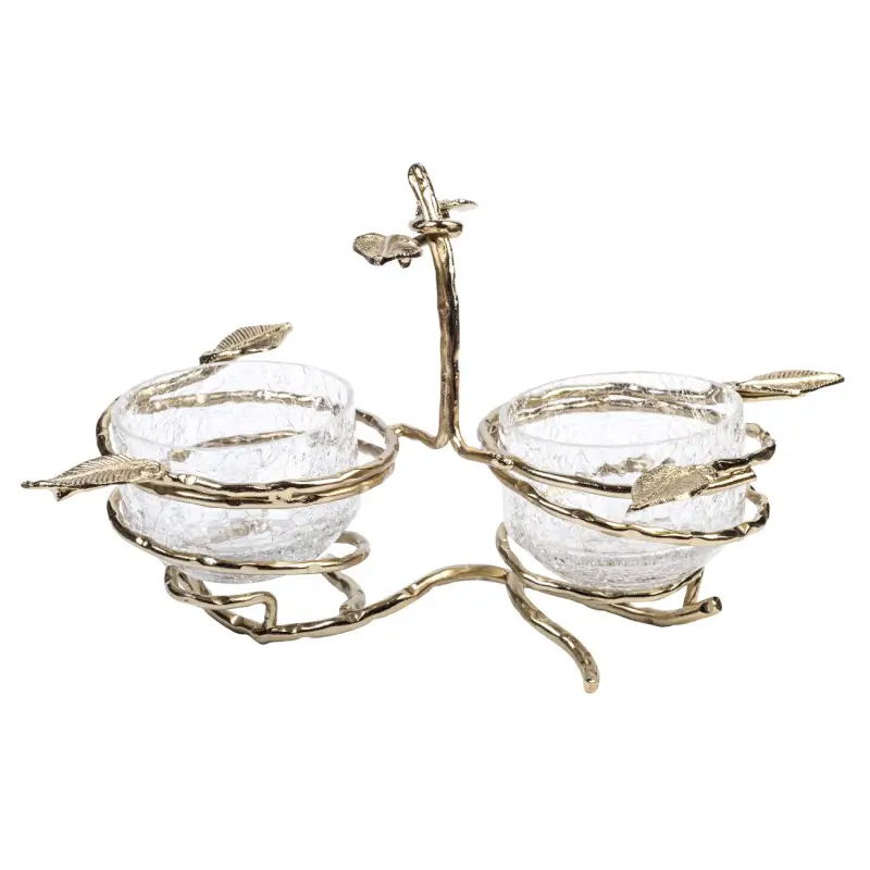Snack stand, 26x16 cm, 2 pr, on stand, with handle, glass / metal, Branches, Fantastic gold ,image-0