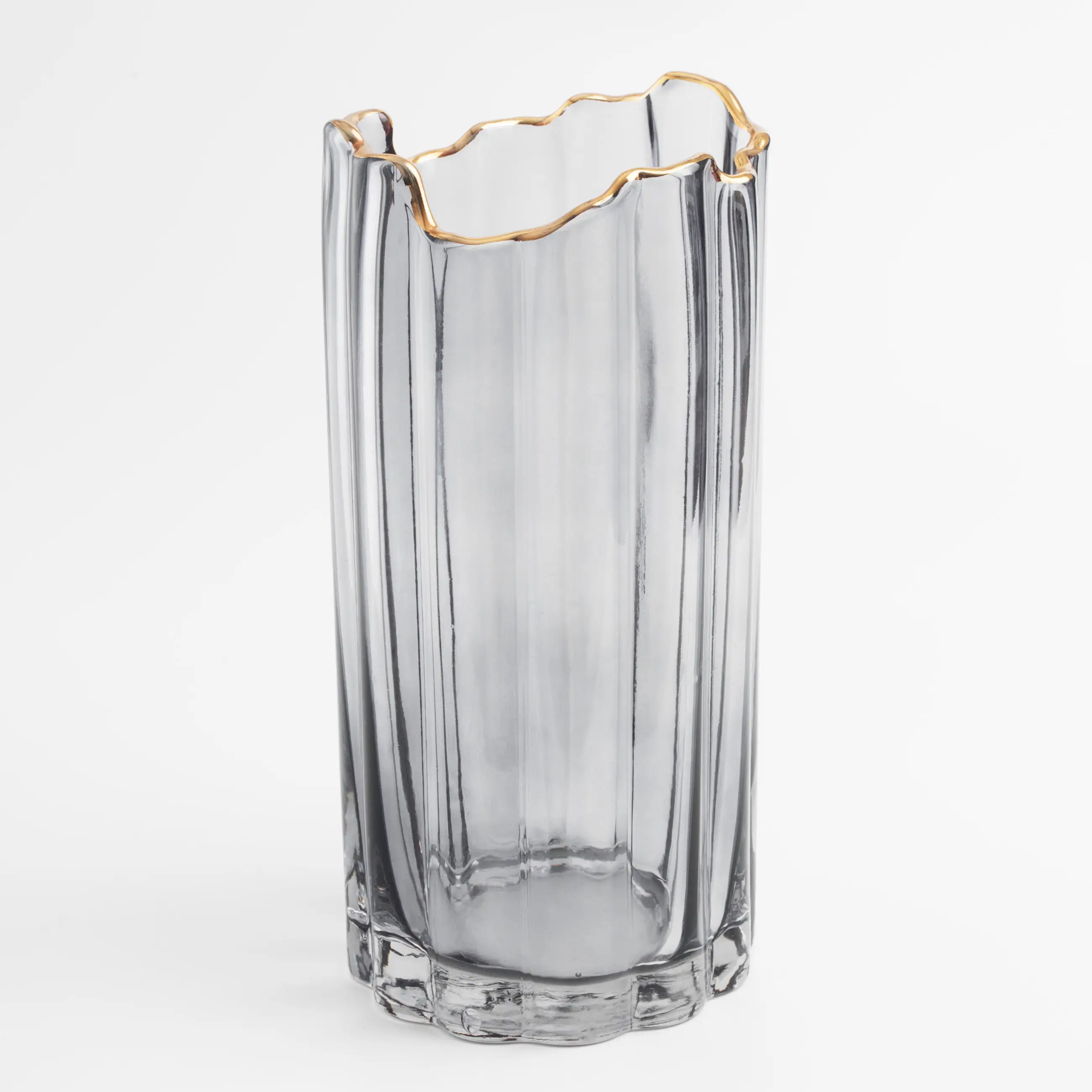 Flower vase, 25 cm, glass, grey, with golden edging, Berg, image-0