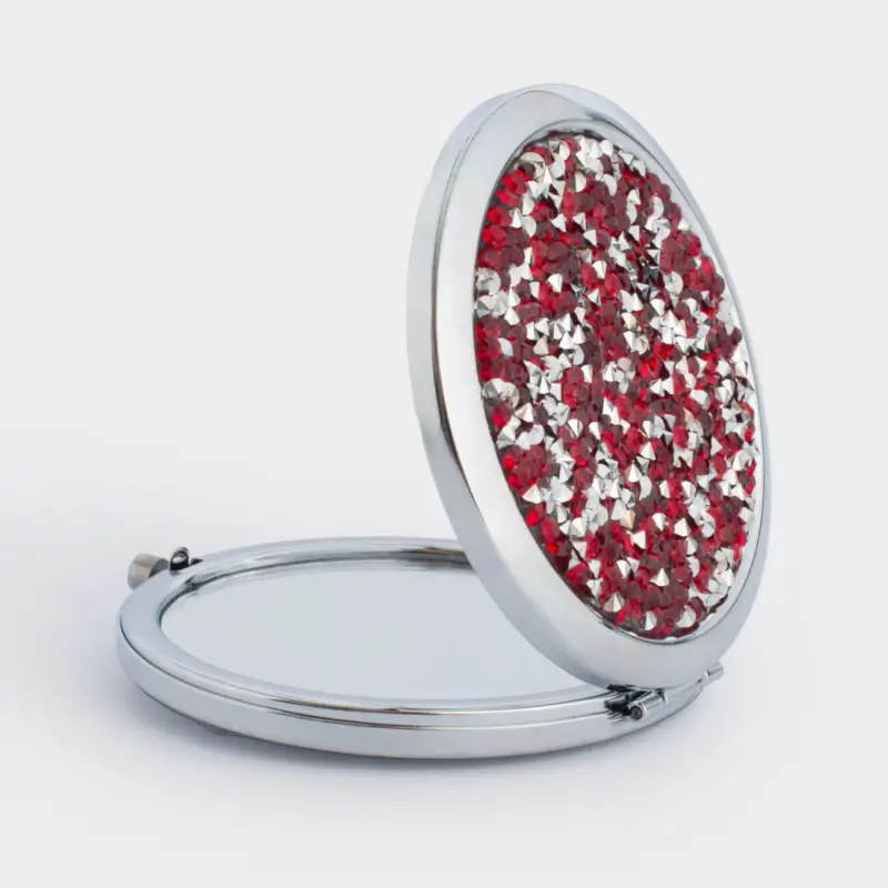 Pocket mirror, 7 cm, double-sided, silver, Sequins, Actress