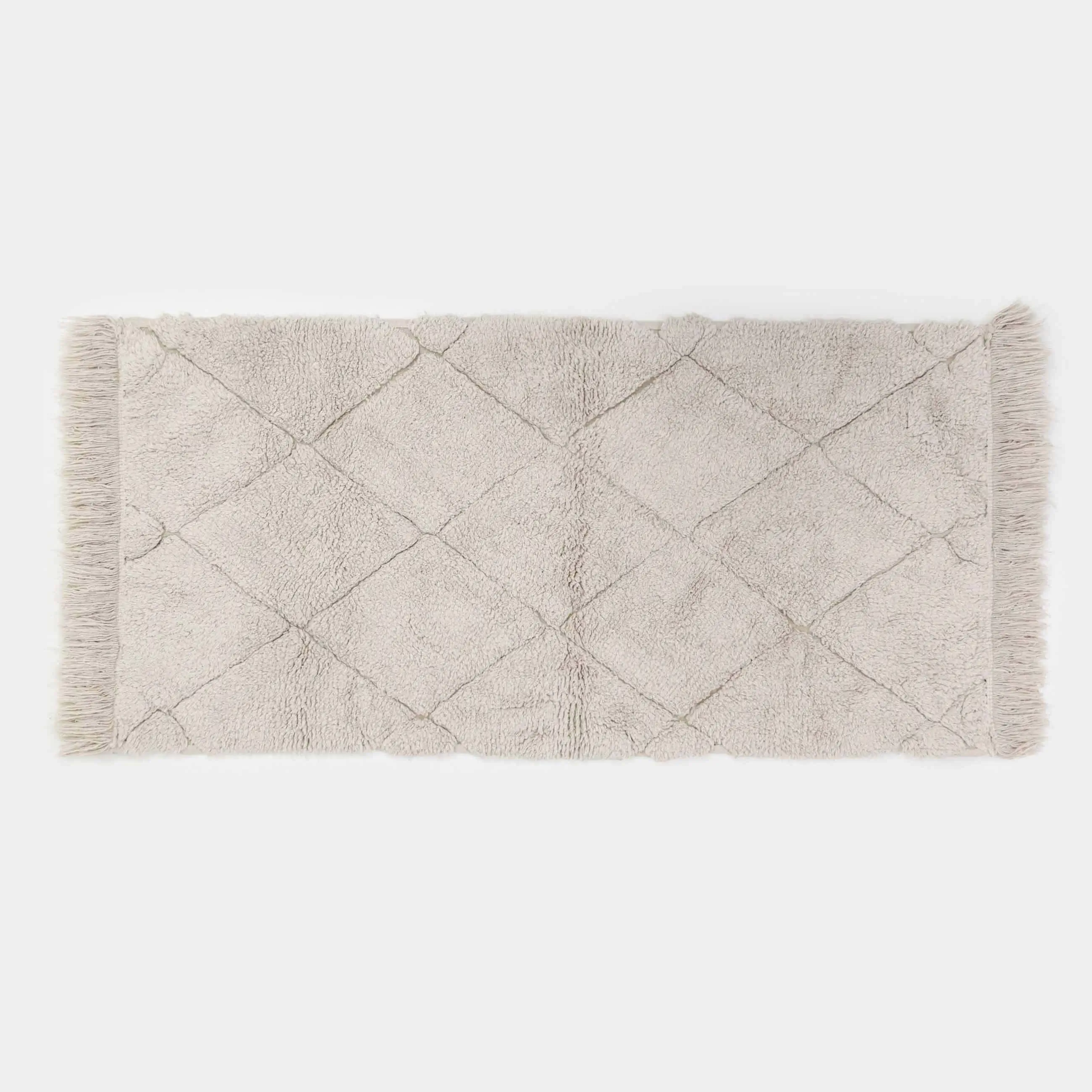 Rug, 60x120 cm, fringed, cotton, beige, Rhombuses, Neutral, image-0