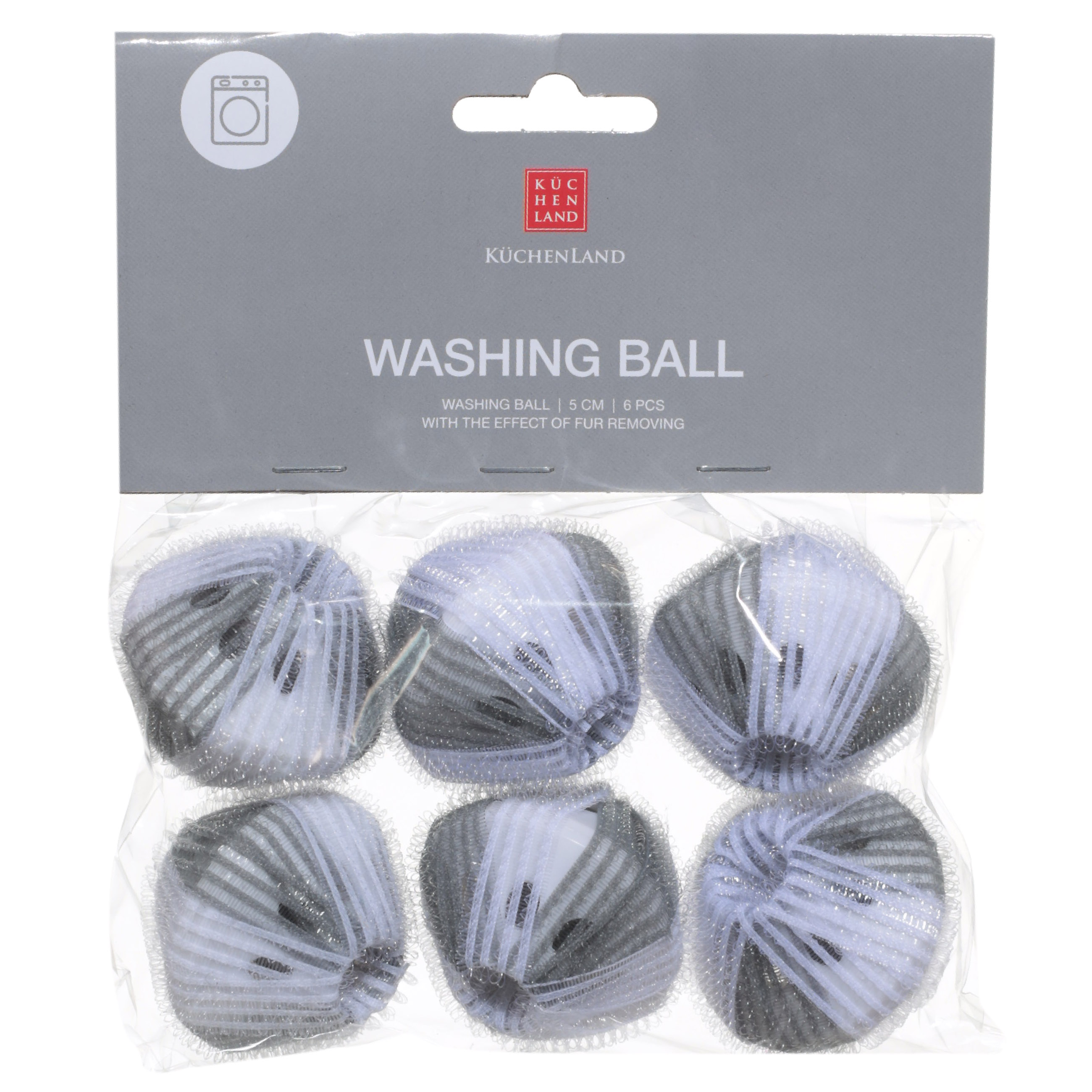 Washing ball, 5 cm, 6 pcs, with the effect of collecting wool, nylon, gray, Washing ball