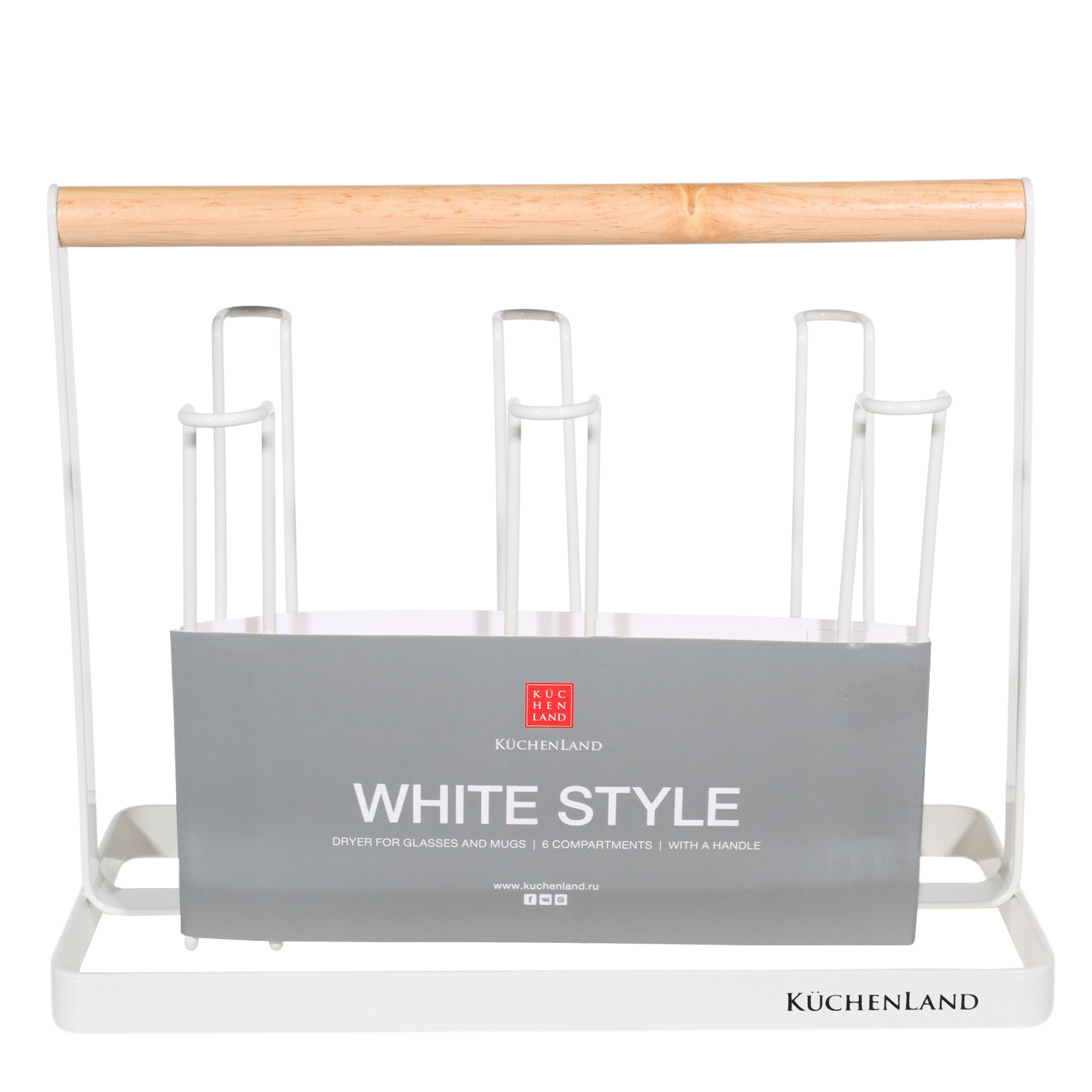 Glass and mug dryer, 24x19 cm, 6 units, with handle, metal / wood, White style изображение № 3