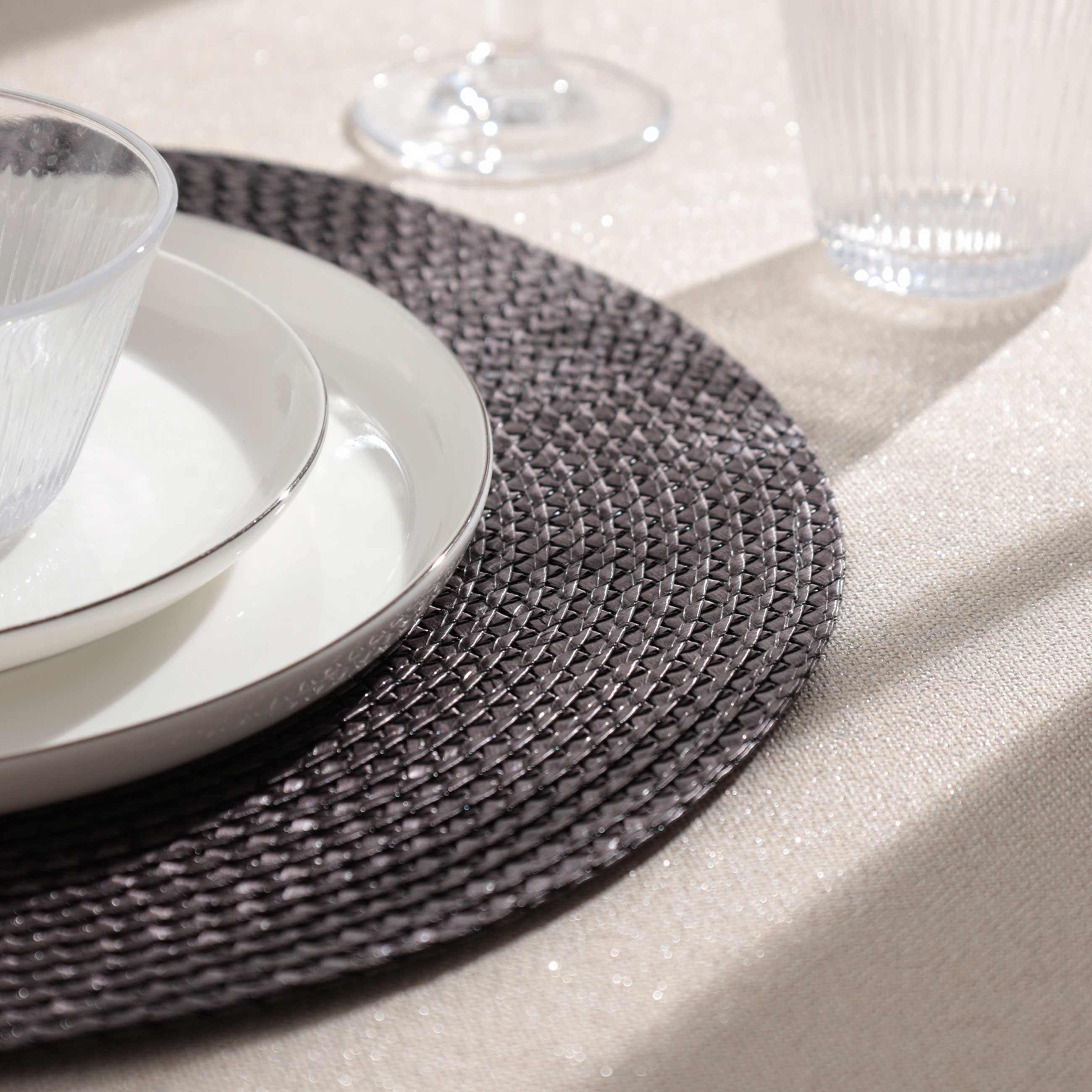 Placemat, 38 cm, polypropylene/PET, round, brown, Circle braid, image-1