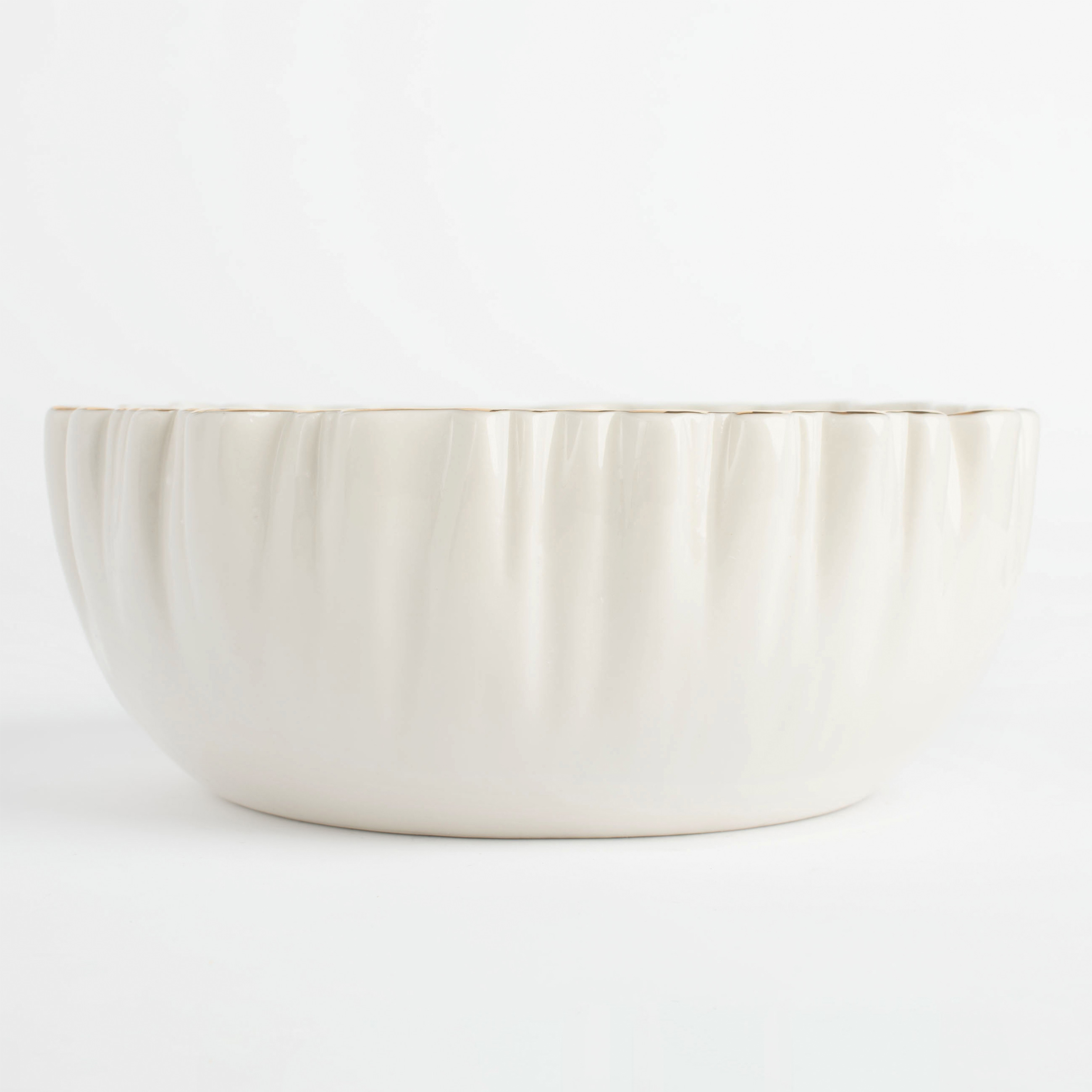Salad bowl, 20x8 cm, 1,3 l, porcelain P, with golden edging, Crumpled effect, Crumple gold