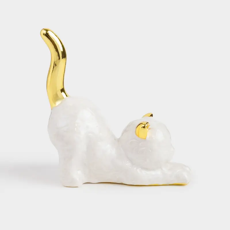Jewelry holder, 9 cm, Polyresin, Golden pearl, Cat, Cat ,image-0