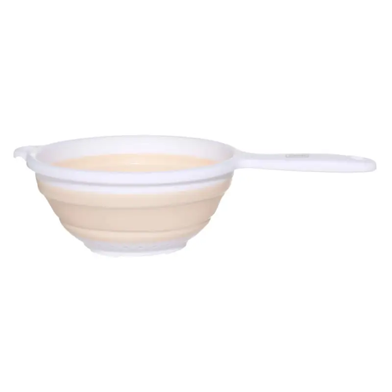 Colander, 33 cm, foldable, with handle, plastic / rubber, gray-beige, Foldaway