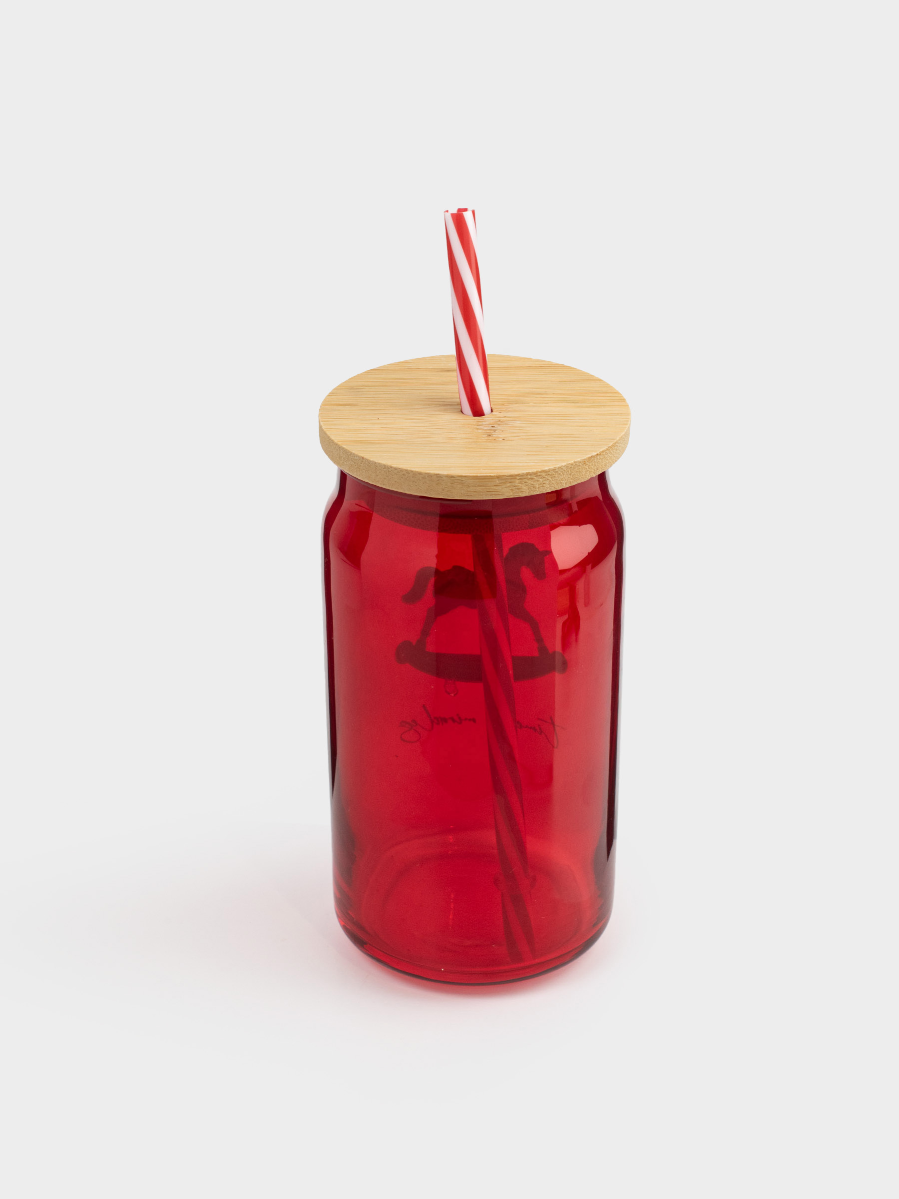 Beverage can, 450 ml, with a lid and a straw, glass, red, Horse, Crystal drink, image-2